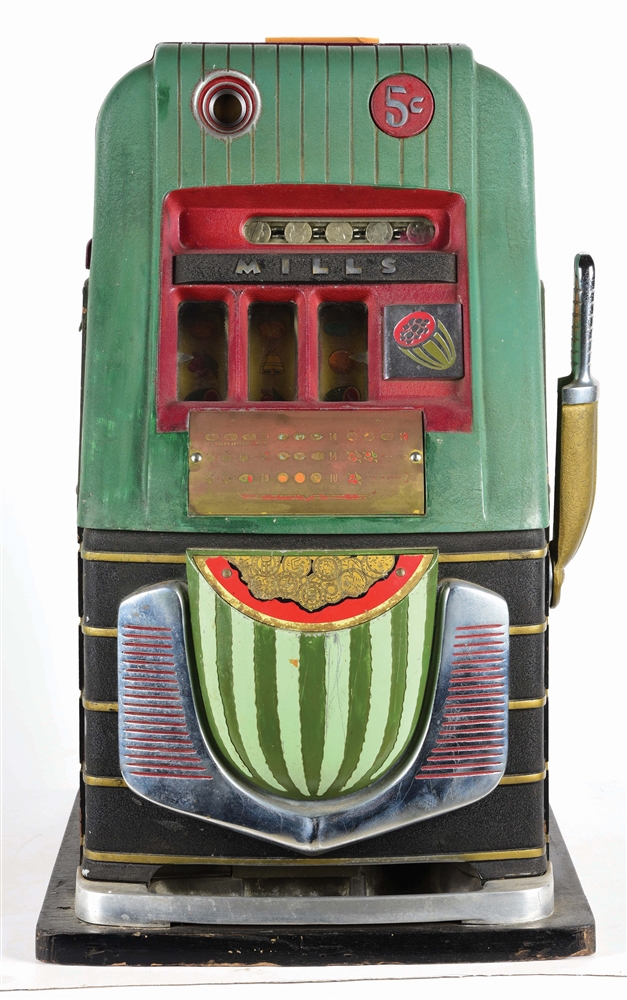 Lot Detail 5¢ MILLS HIGH TOP SLOT MACHINE IN WATERMELON MOTIF.