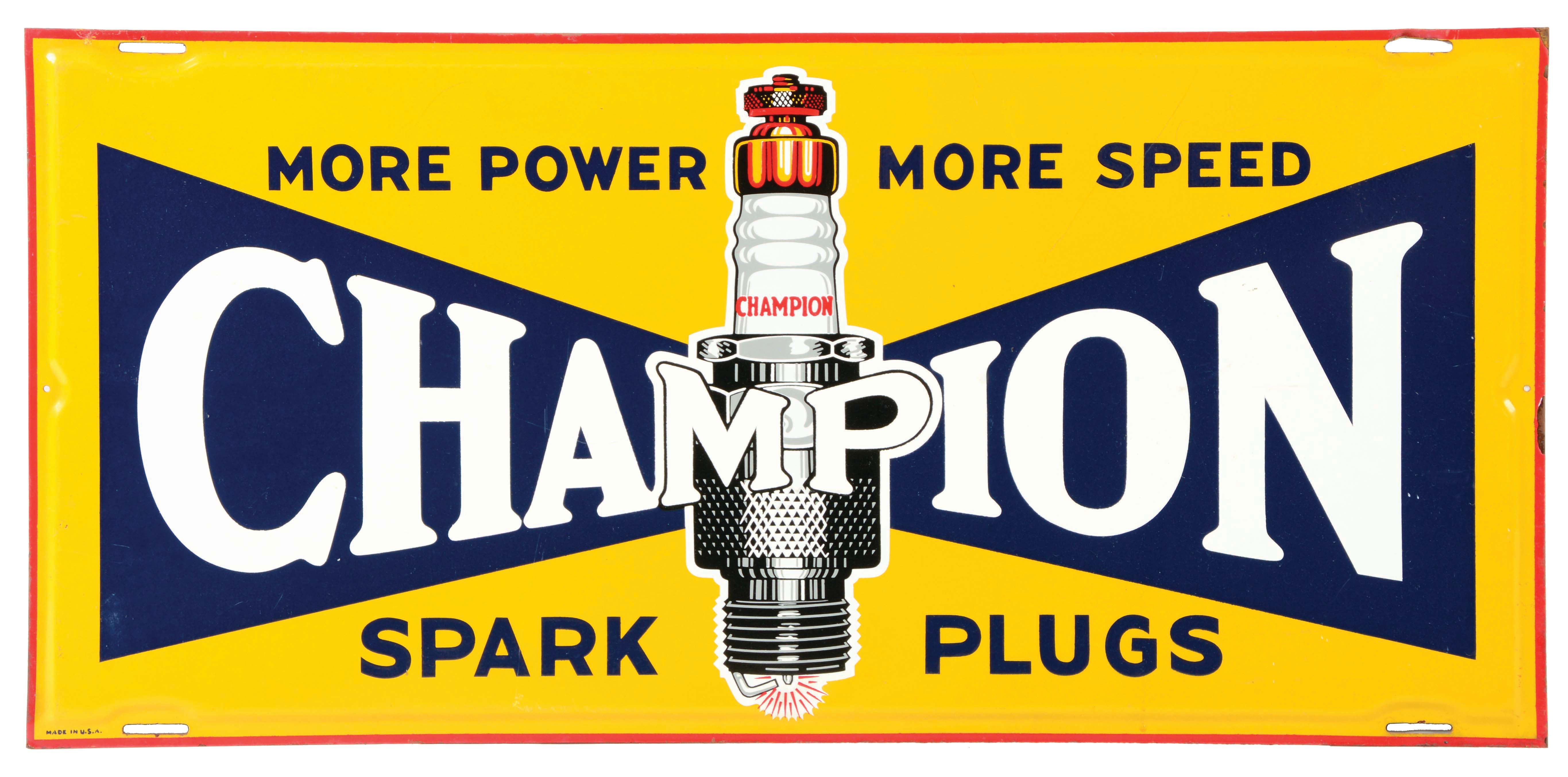 Lot Detail CHAMPION SPARK PLUGS TIN SERVICE STATION SIGN W/ SPARK