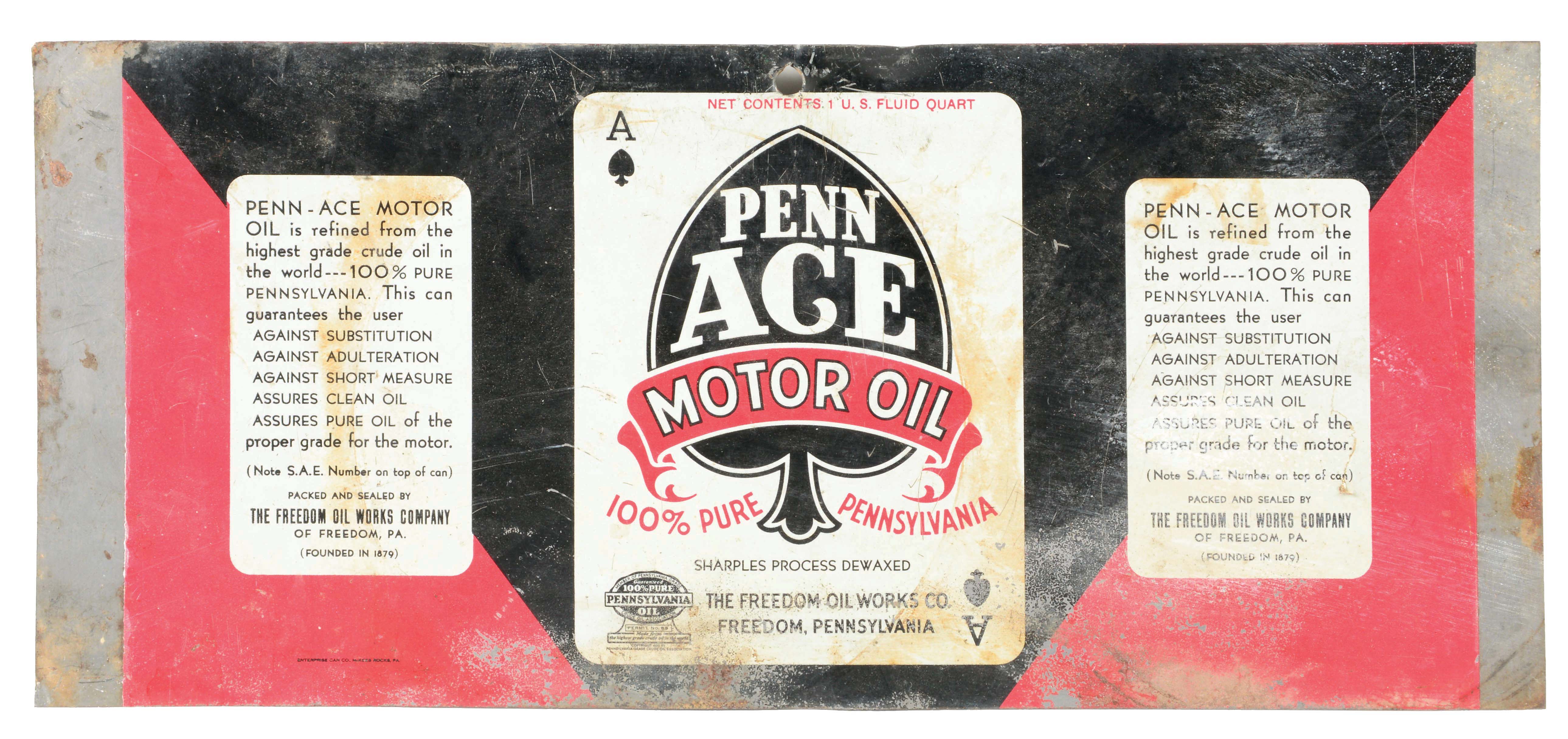 Lot Detail PENN ACE MOTOR OILS ONE QUART CAN FLATTENED SKIN.