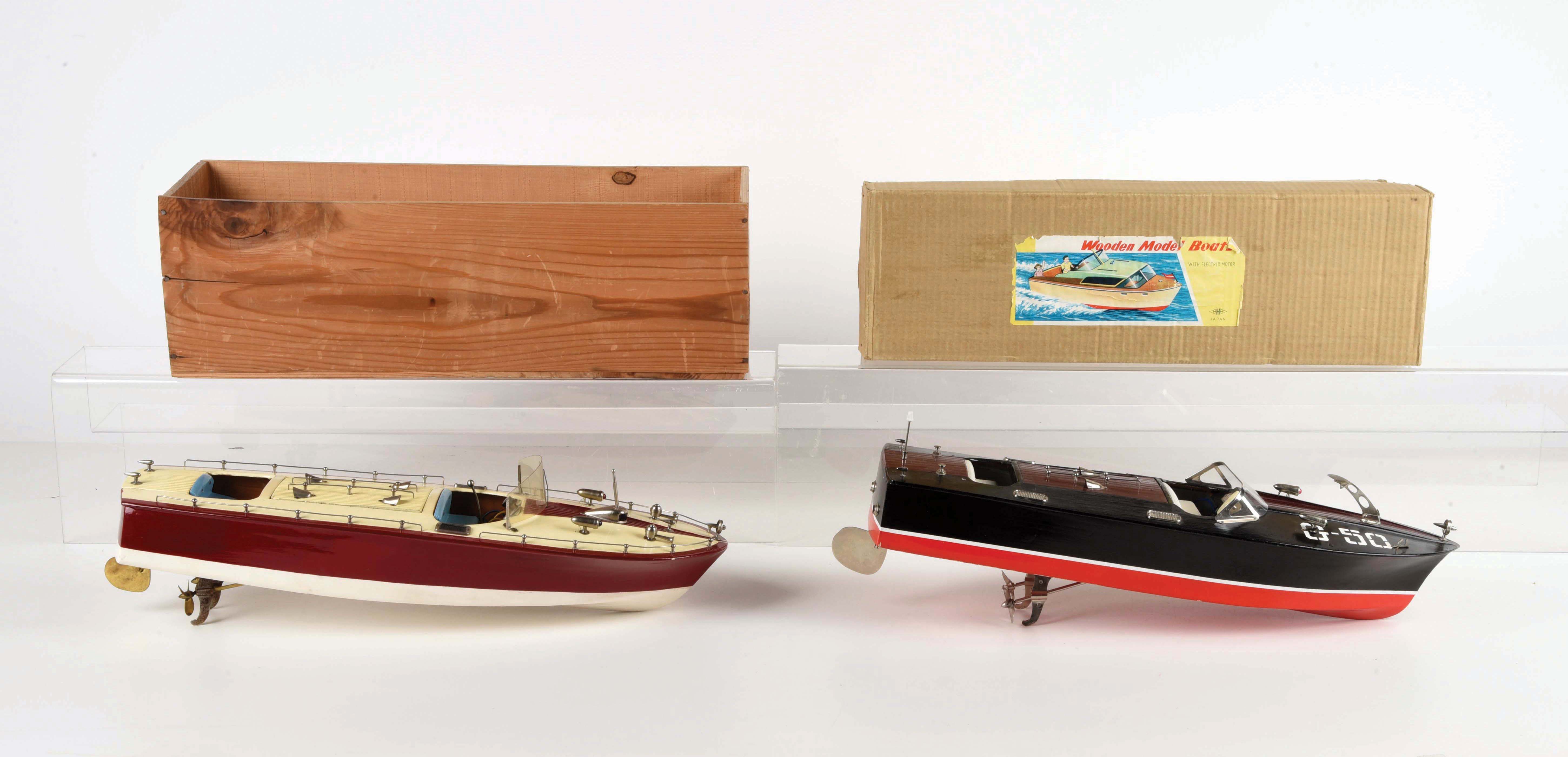 Lot Detail LOT OF 2 JAPANESE BATTERYOPERATED WOODEN MODEL BOATS IN