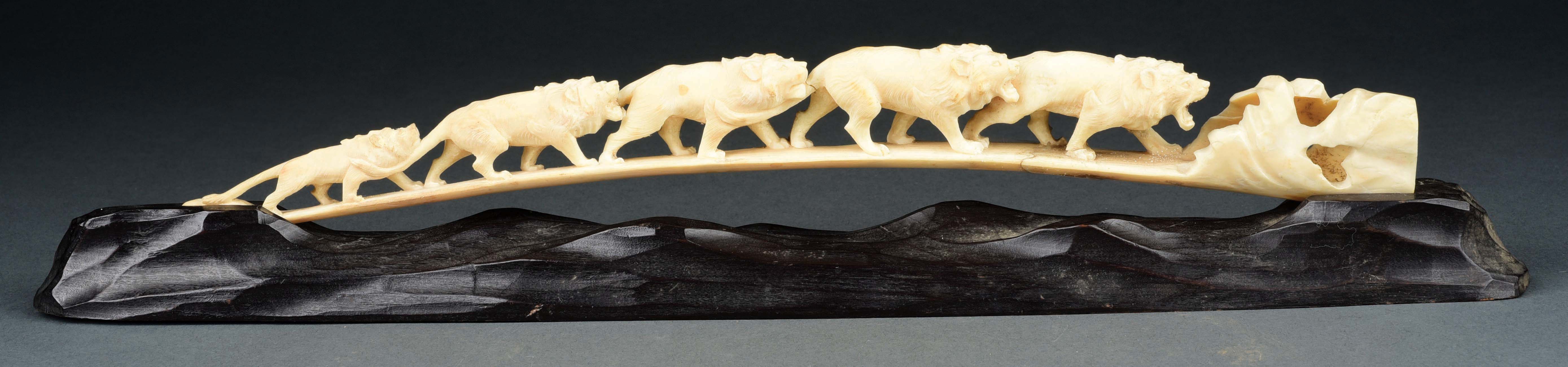 Lot Detail CARVED IVORY LION PRIDE SCULPTURE.
