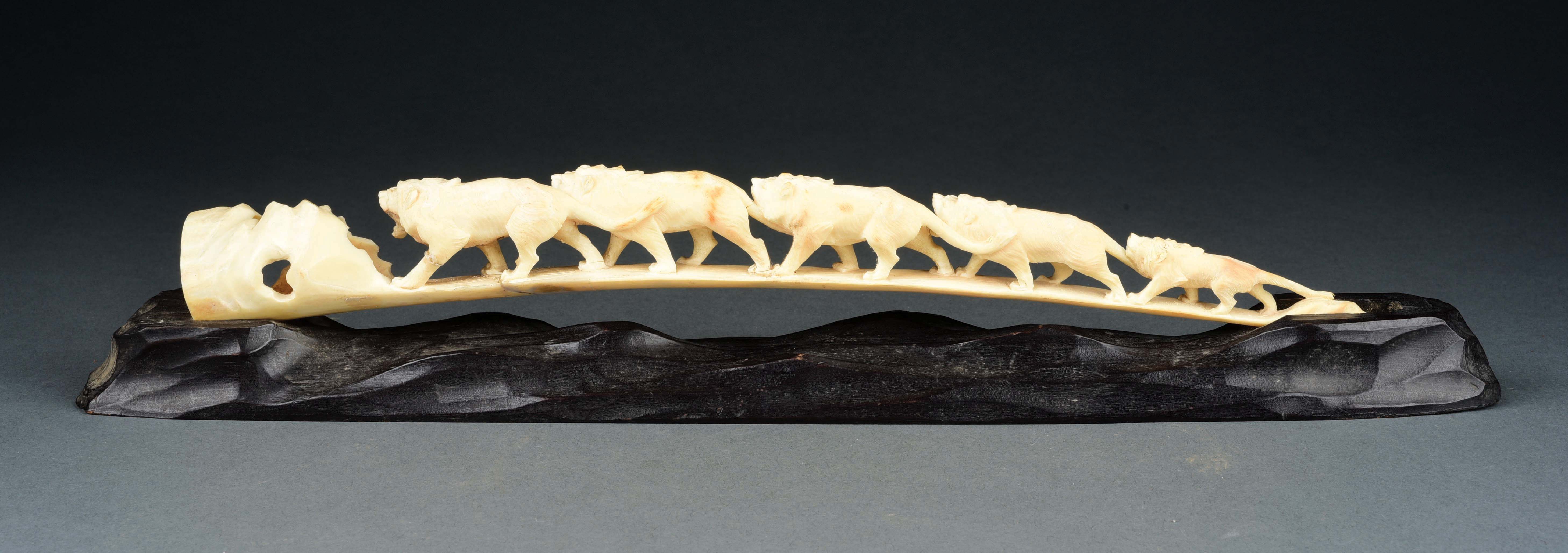 Lot Detail CARVED IVORY LION PRIDE SCULPTURE.