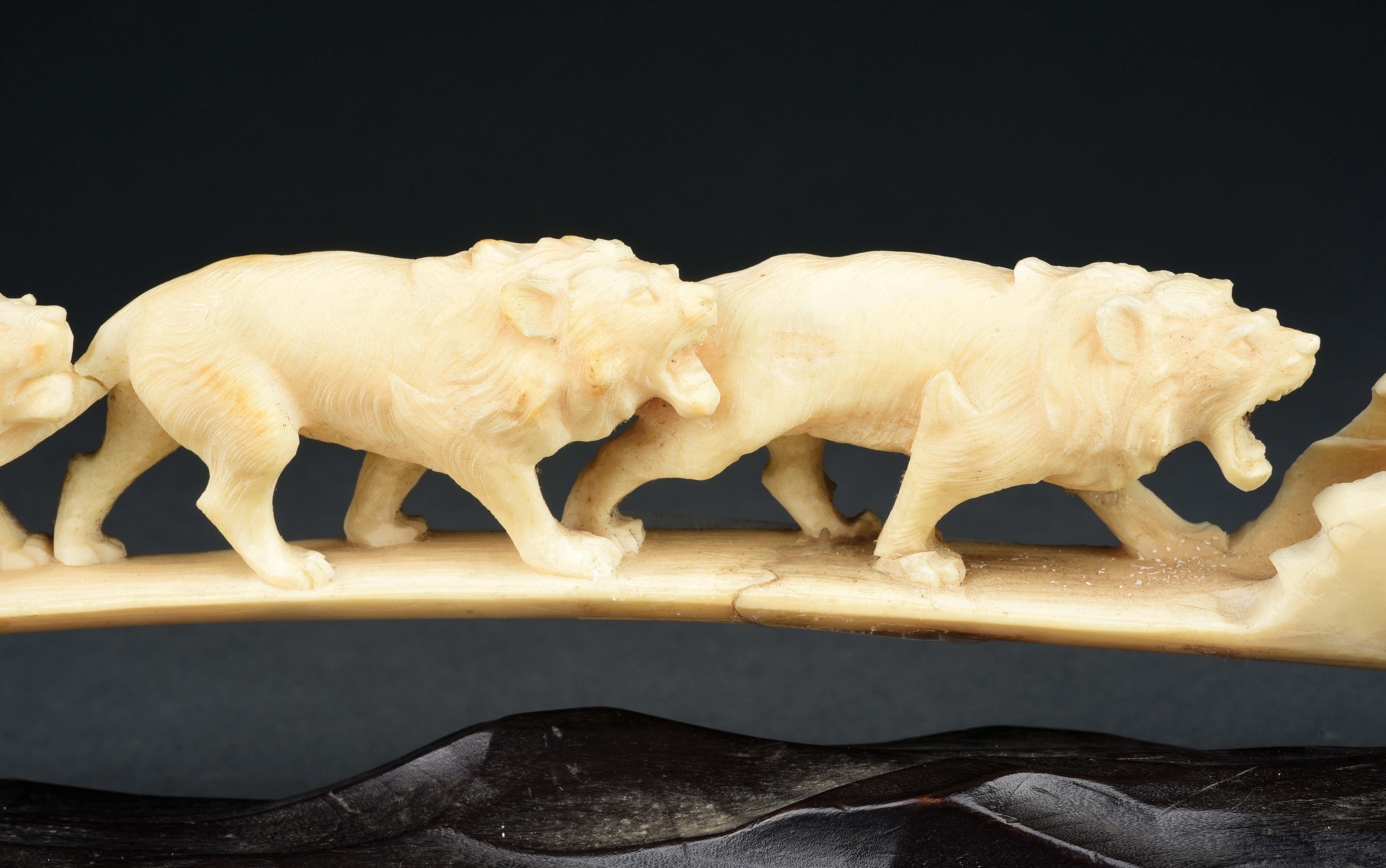 Lot Detail CARVED IVORY LION PRIDE SCULPTURE.