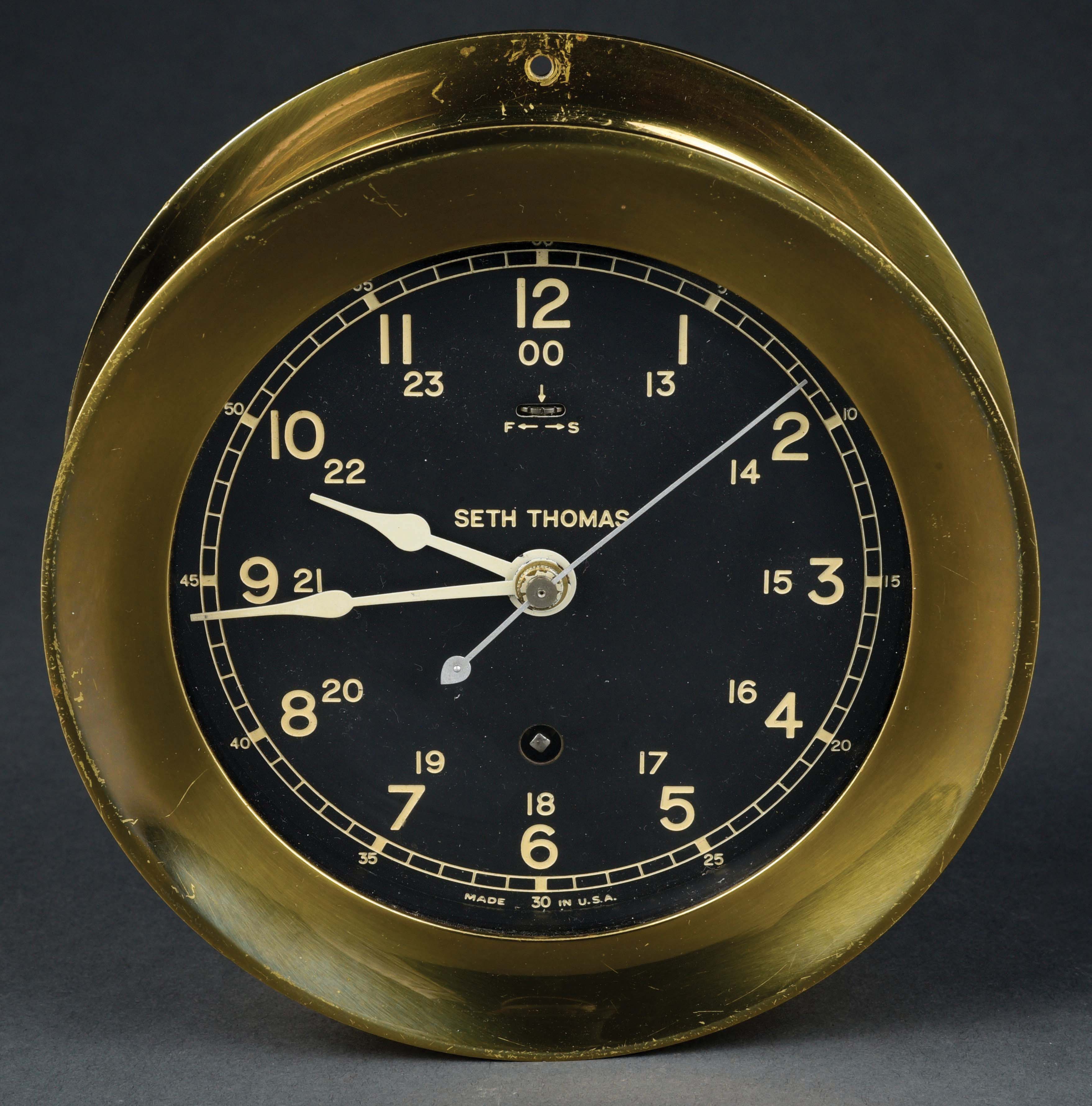 Lot Detail SETH THOMAS U.S.NAVY SHIPS BELL CLOCK WITH 6" BLACK DIAL.