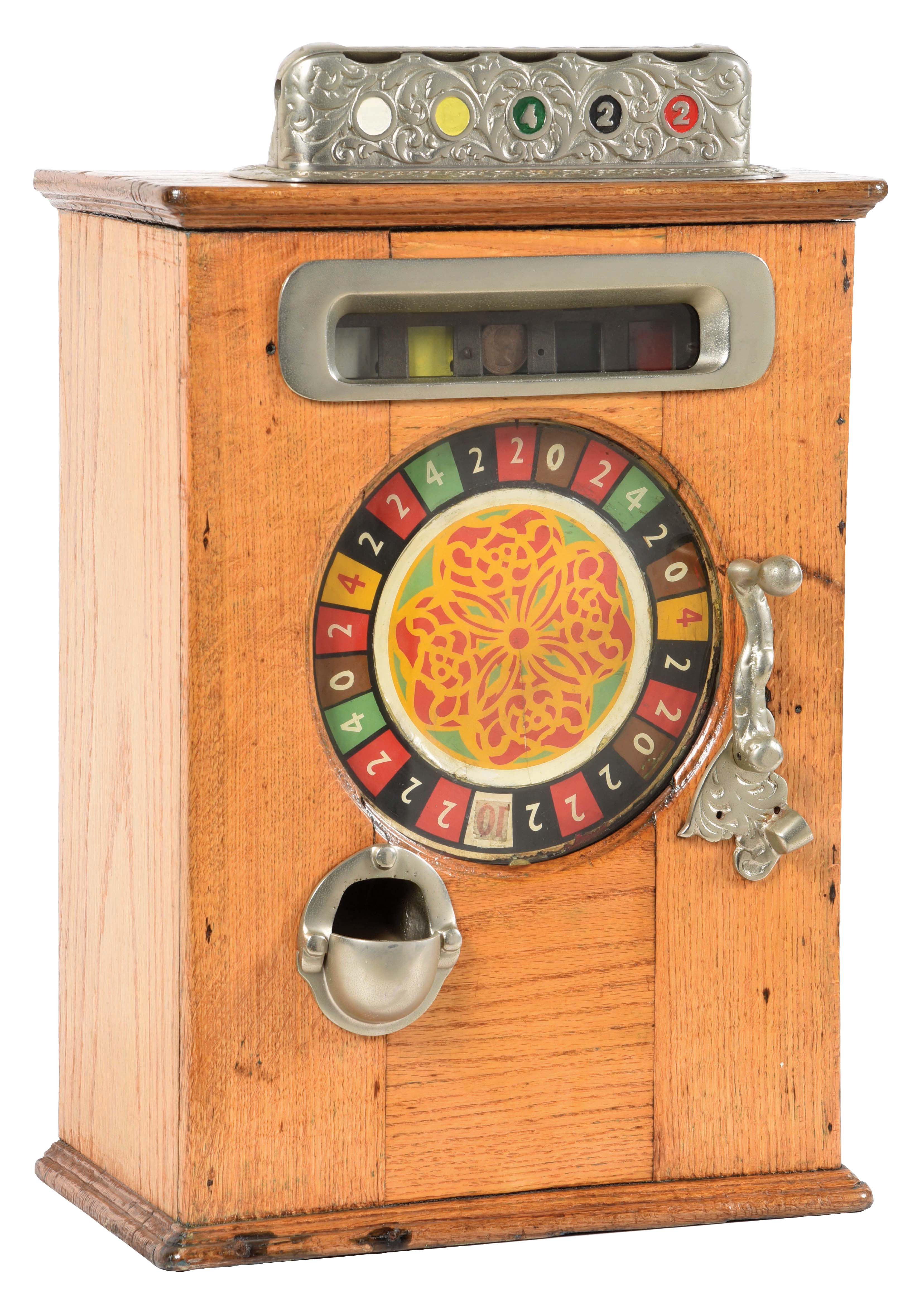 Lot Detail SINGLE WHEEL WOOD SLOT MACHINE.