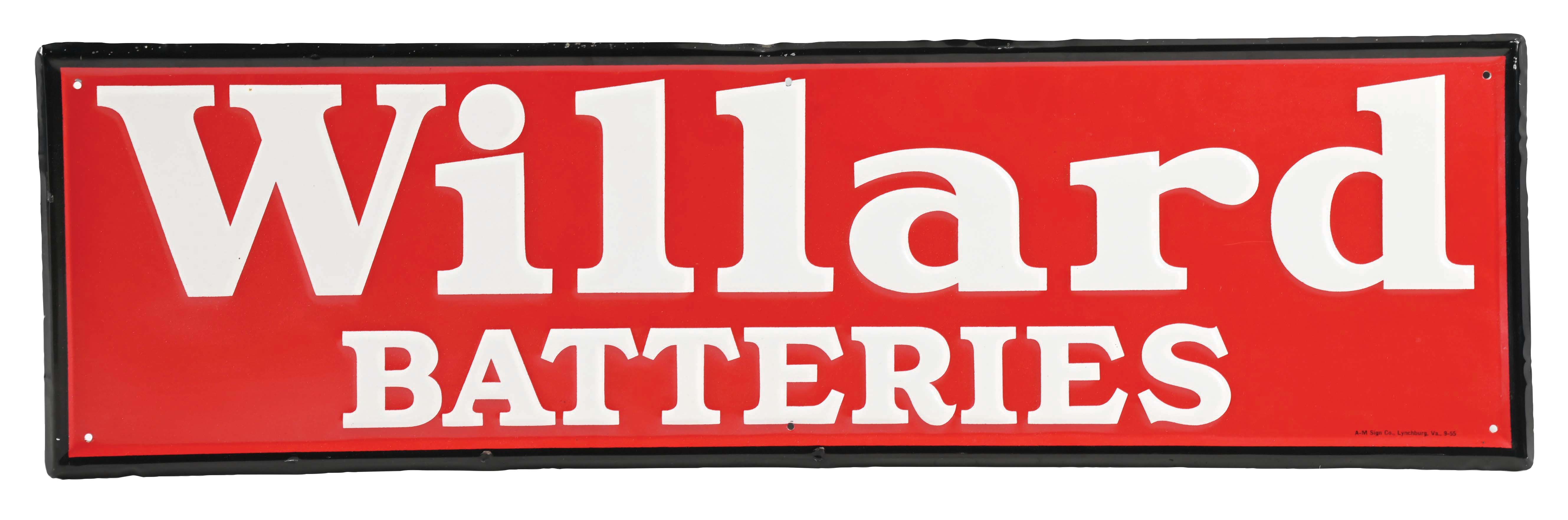 Lot Detail WILLARD BATTERIES EMBOSSED SELF FRAMED SIGN.
