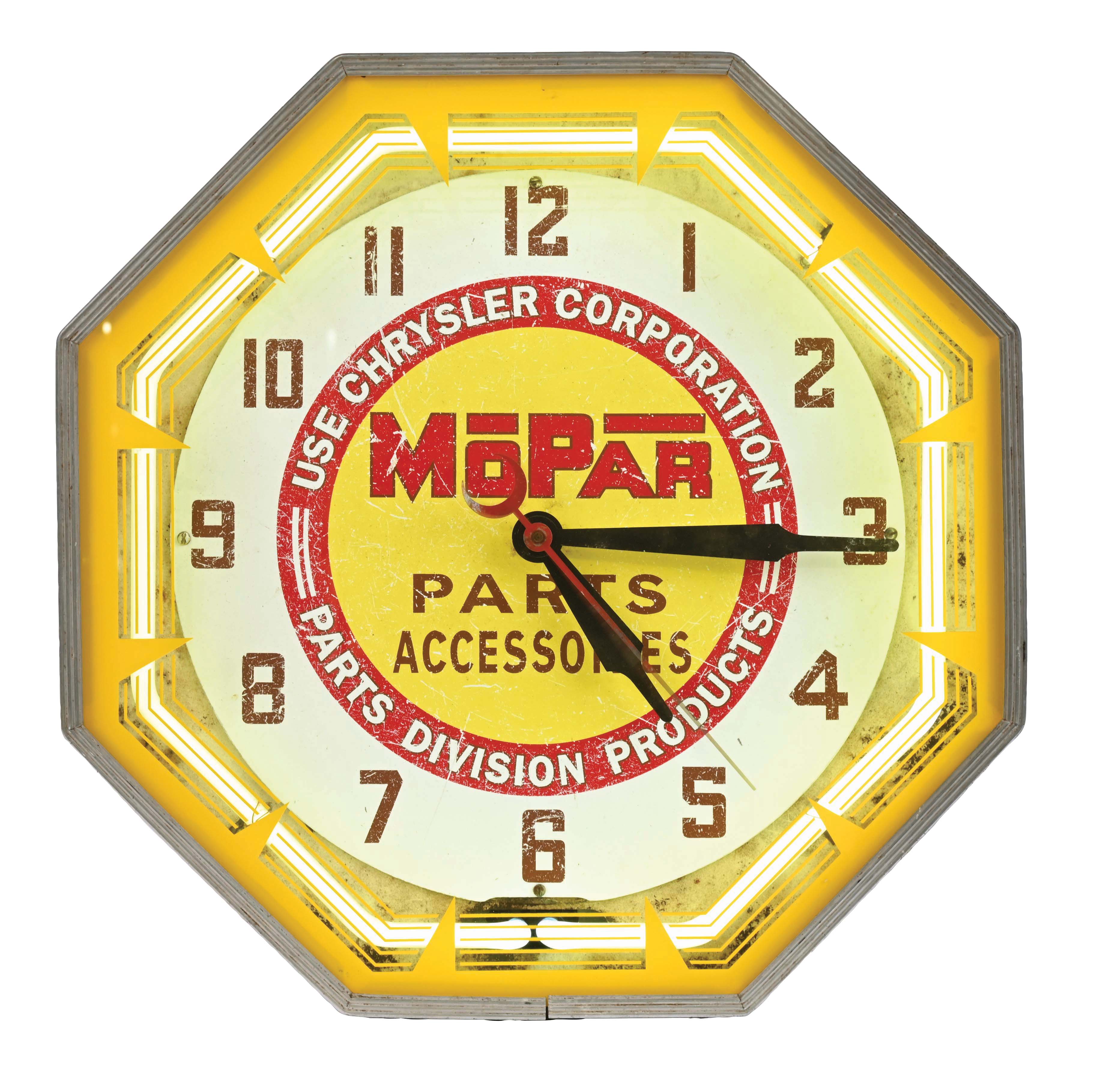 Lot Detail NEON PRODUCTS ADVERTISING CLOCK W/ REPRODUCTION MOPAR