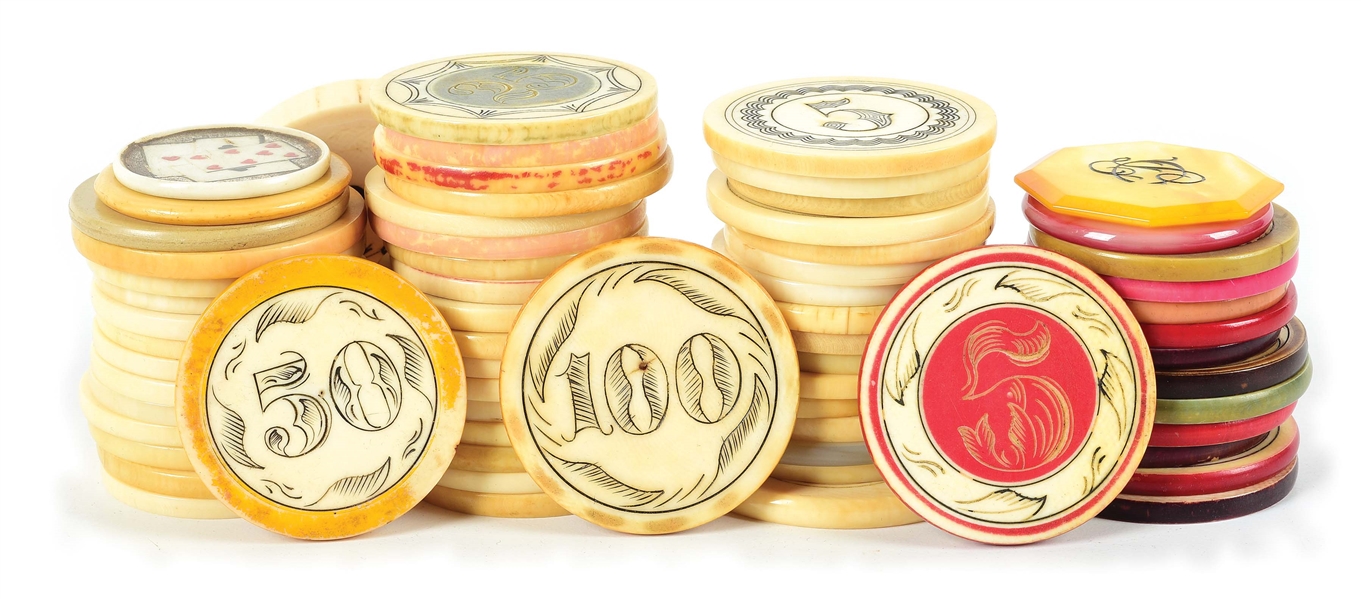Lot Detail LARGE LOT OF IVORY GAMBLING POKER CHIPS.