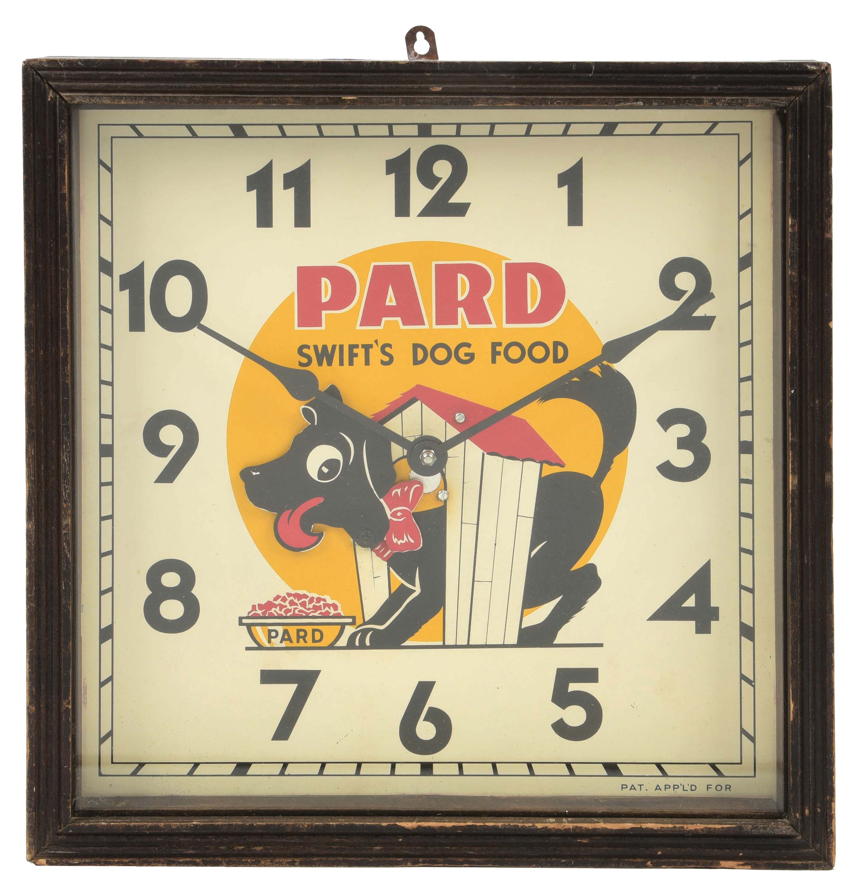 Lot Detail EXCELLENT PARD SWIFT'S DOG FOOD ANIMATED CLOCK W/ DOG GRAPHIC.
