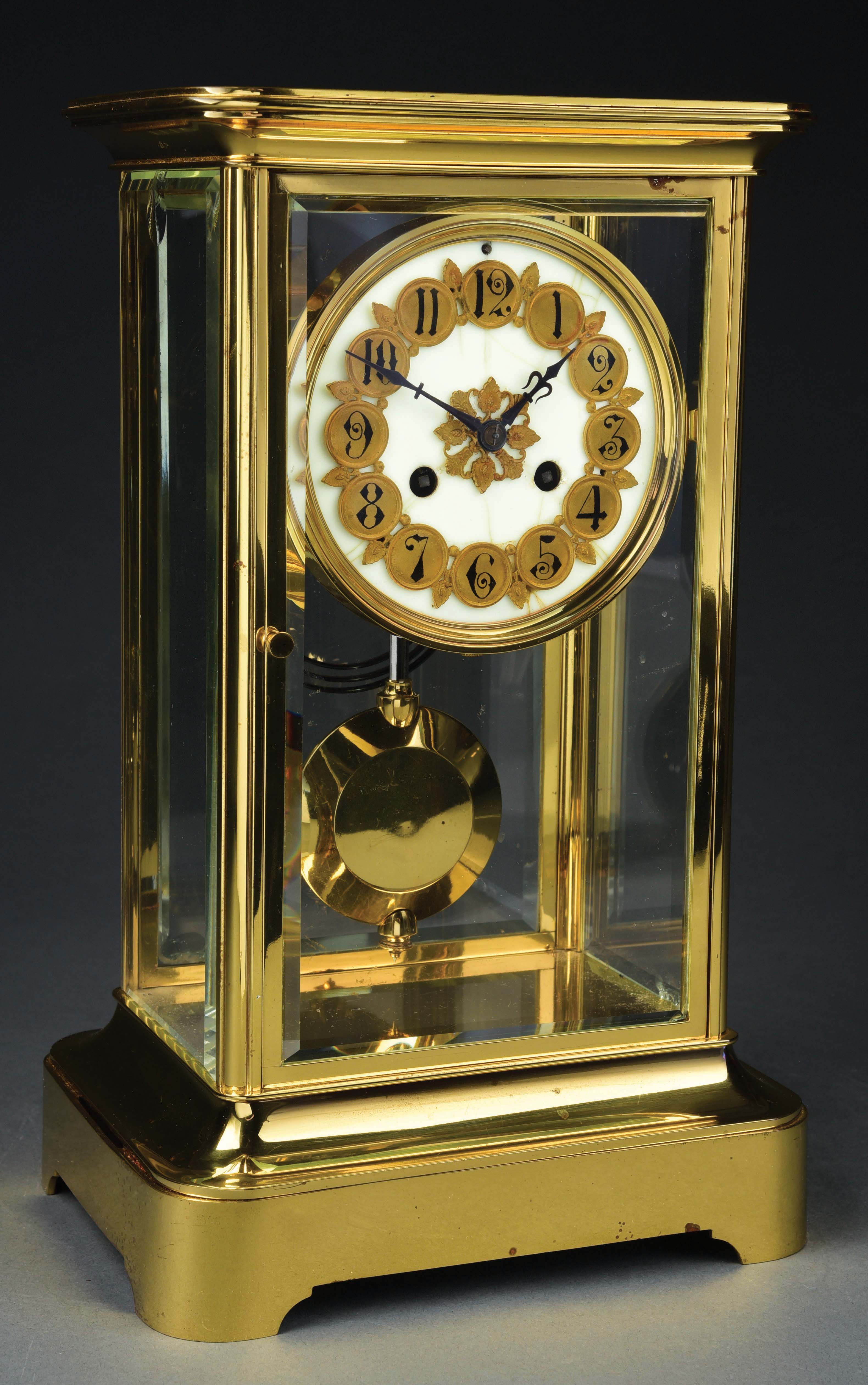 Lot Detail GILT BRASS CRYSTAL REGULATOR MANTEL CLOCK.