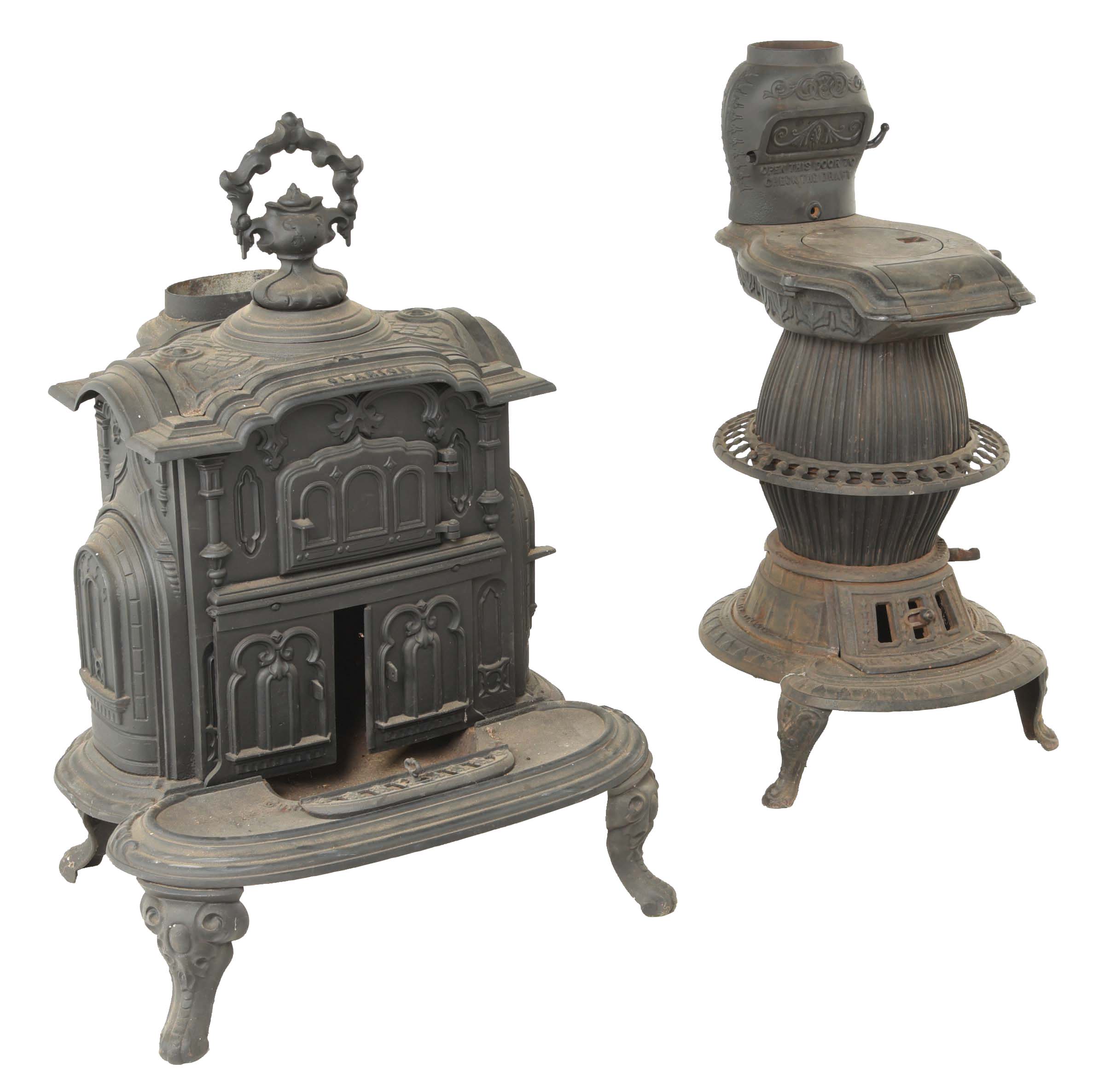 Lot Detail GREAT PAIR OF 2 EARLY CAST IRON STOVES.