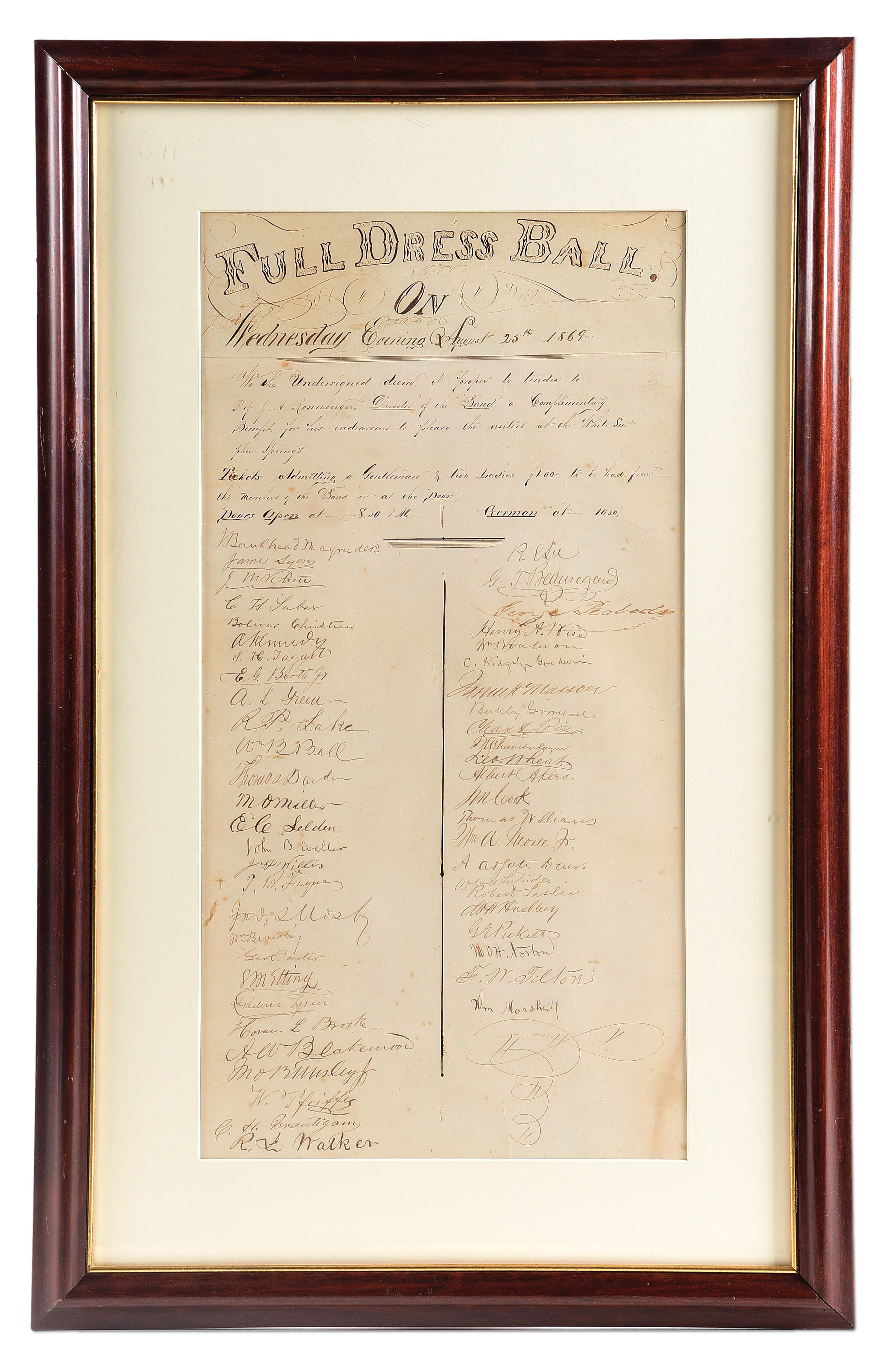 Lot Detail 1869 WHITE SULPHUR SPRINGS BENEFIT BALL CALLIGRAPHY