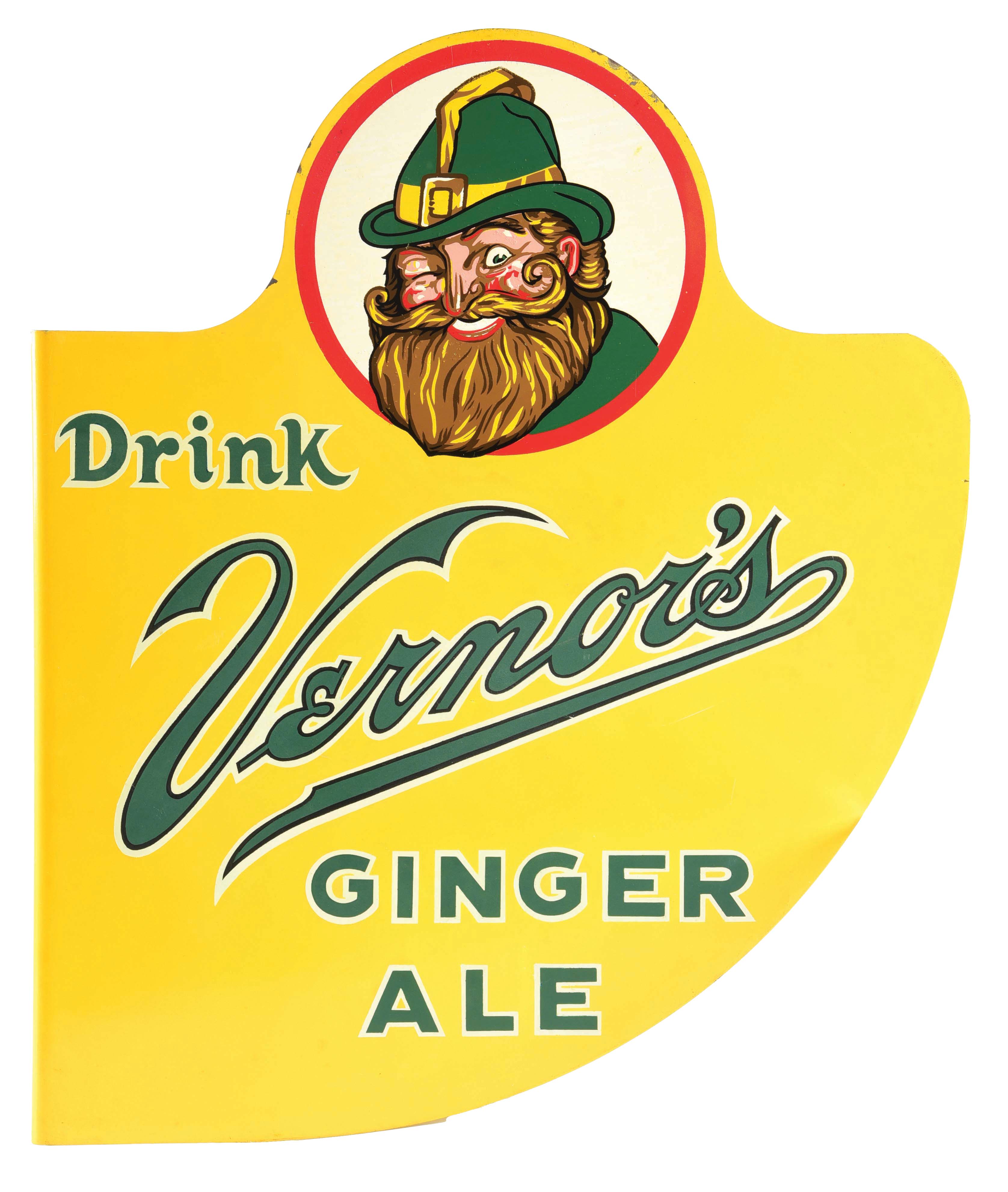 Lot Detail TIN VERNOR'S GINGER ALE FLANGE SIGN W/ GNOME GRAPHIC.