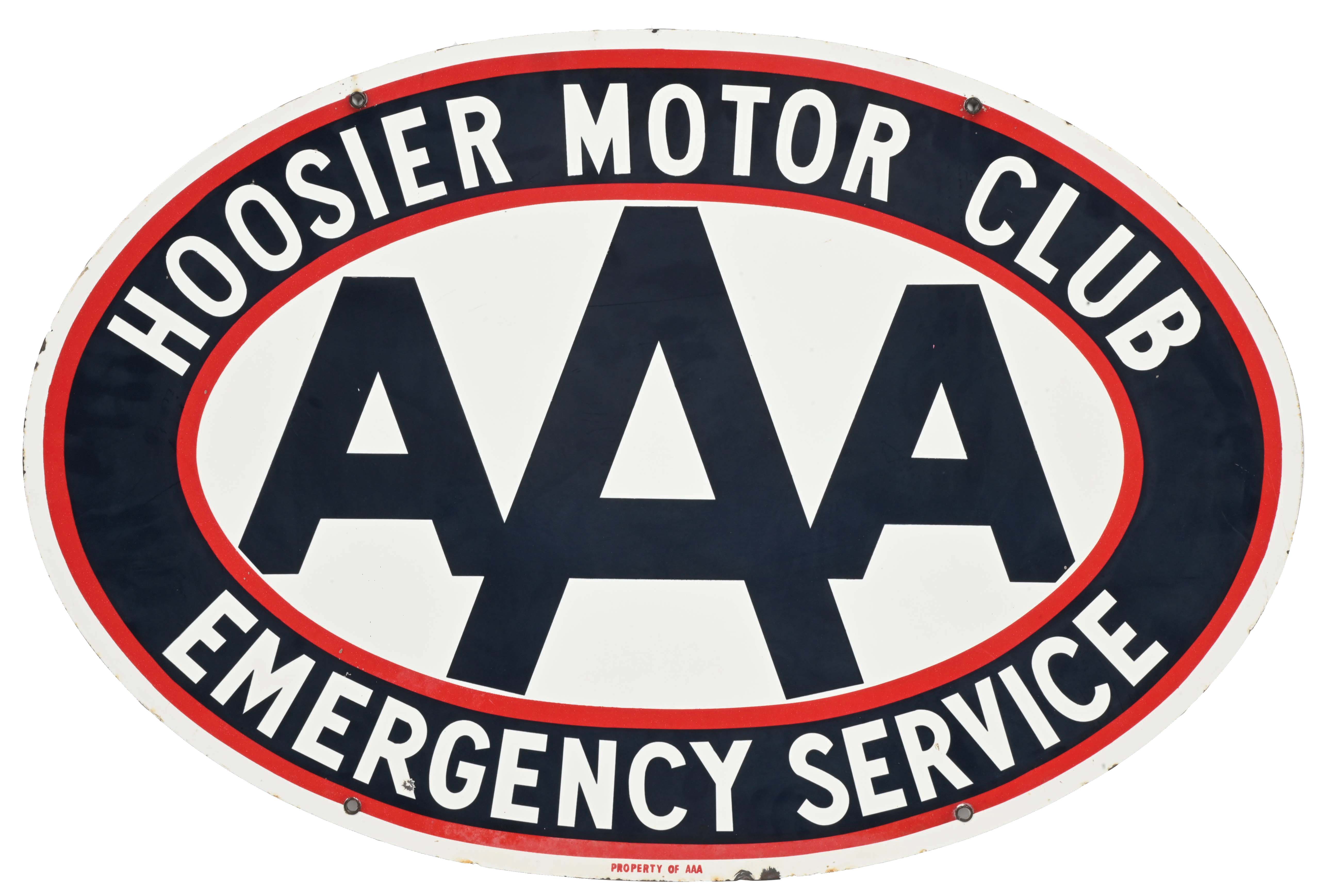 Lot Detail AAA HOOSIER MOTOR CLUB EMERGENCY SERVICE PORCELAIN SIGN.