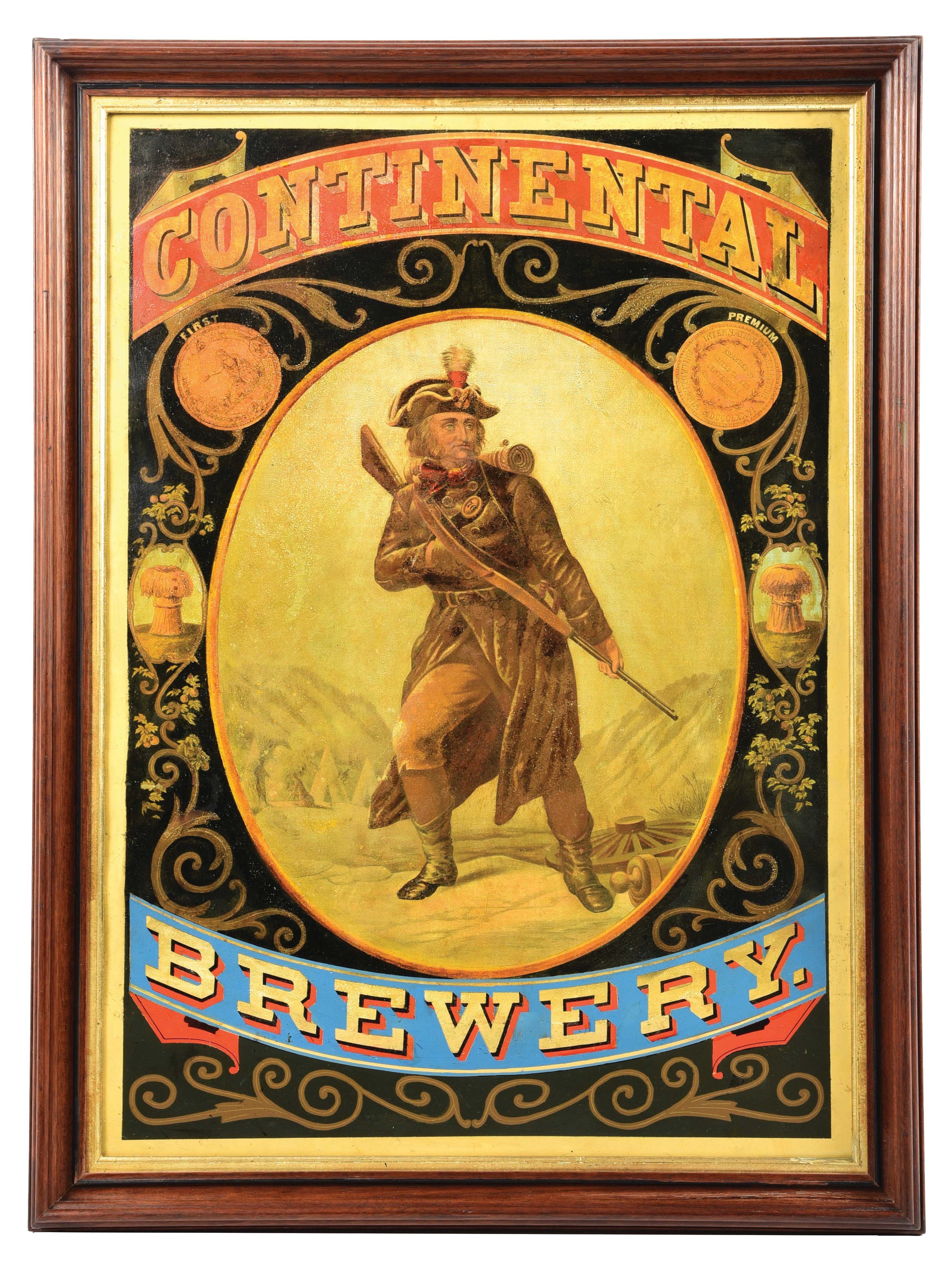 Lot Detail TIN CONTINENTAL BREWERY SIGN W/ HUNTER GRAPHIC.