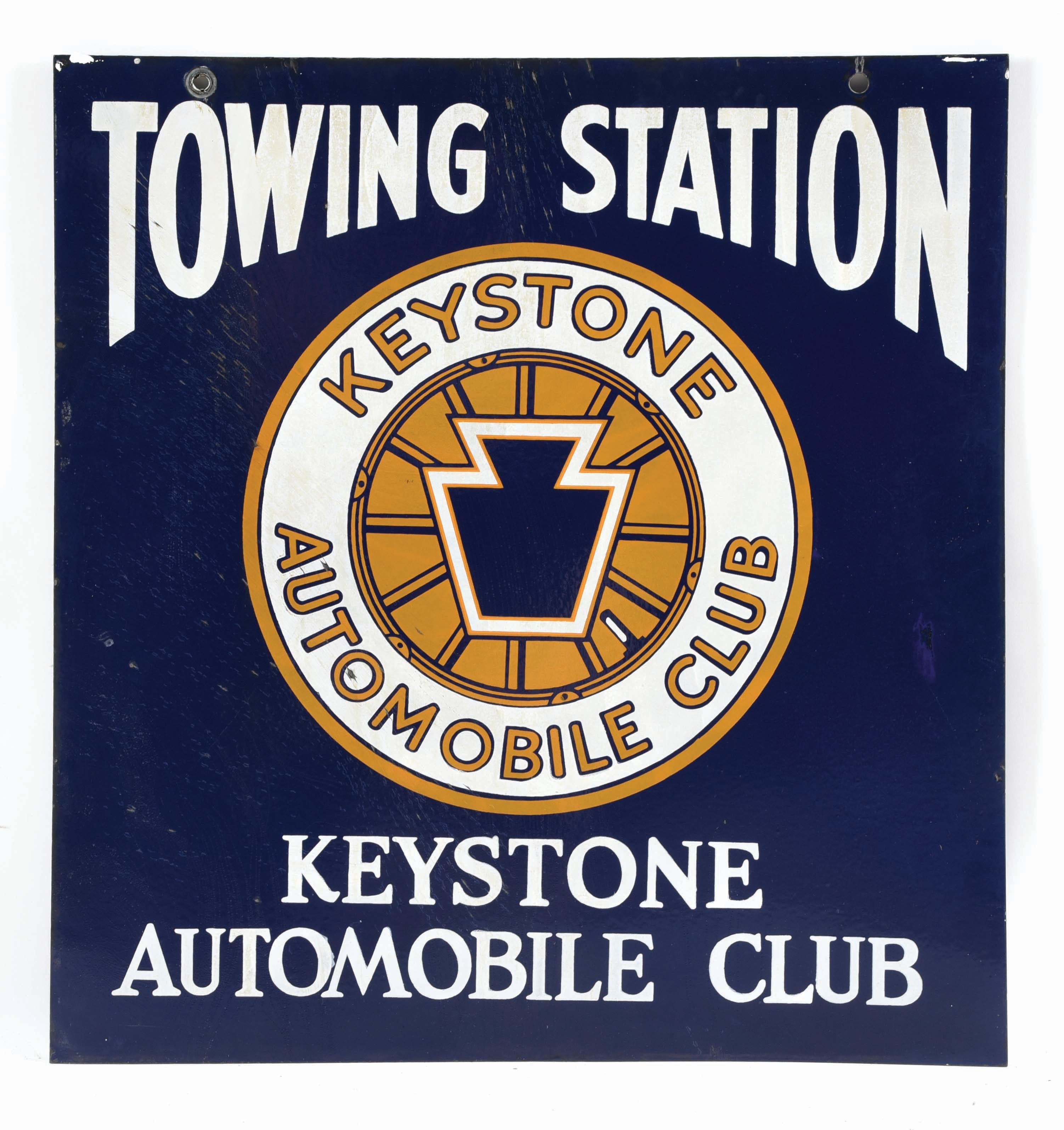Lot Detail KEYSTONE AUTOMOBILE CLUB TOWING STATION PORCELAIN SIGN W/ TIRE GRAPHIC.