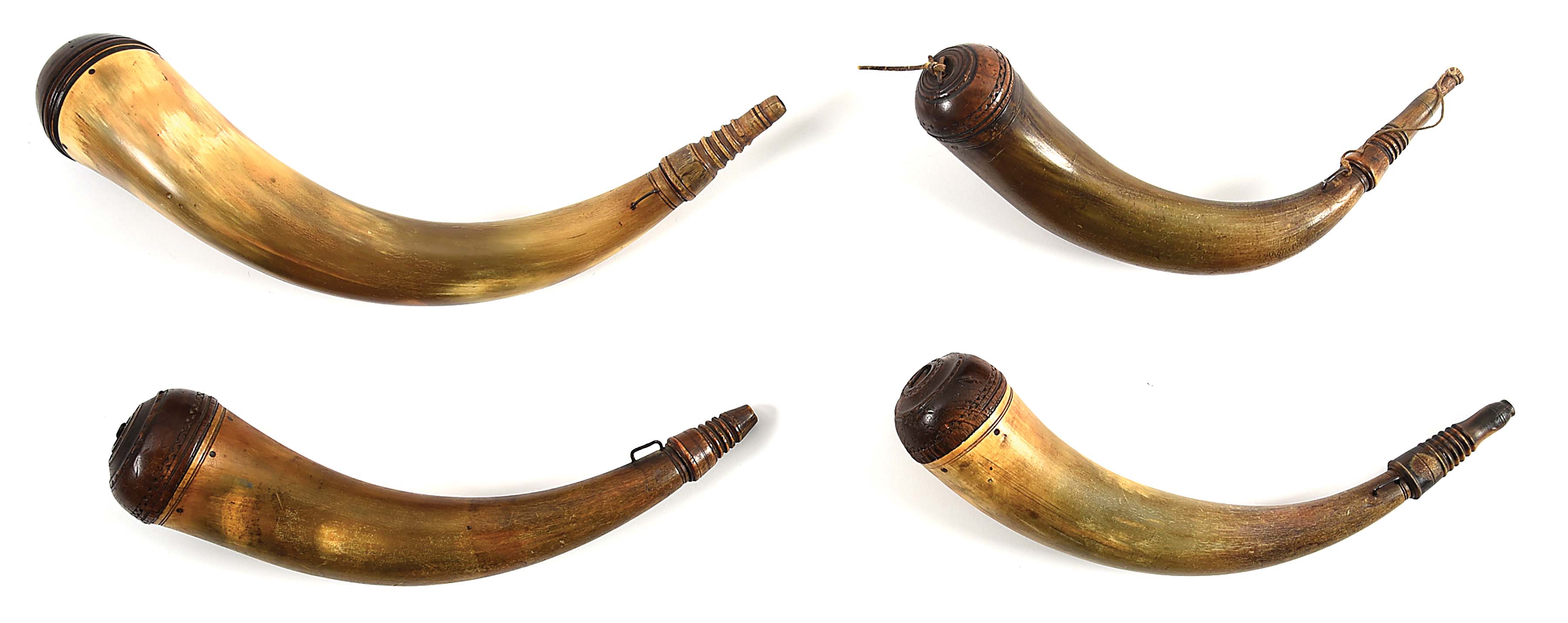 Lot Detail LOT OF 4 YORK COUNTY SCREW TIP POWDER HORNS.