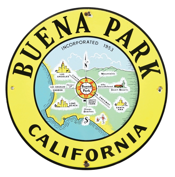 Lot Detail BUENA PARK CALIFORNIA PORCELAIN MUNICIPAL SIGN W/ SOUTHER