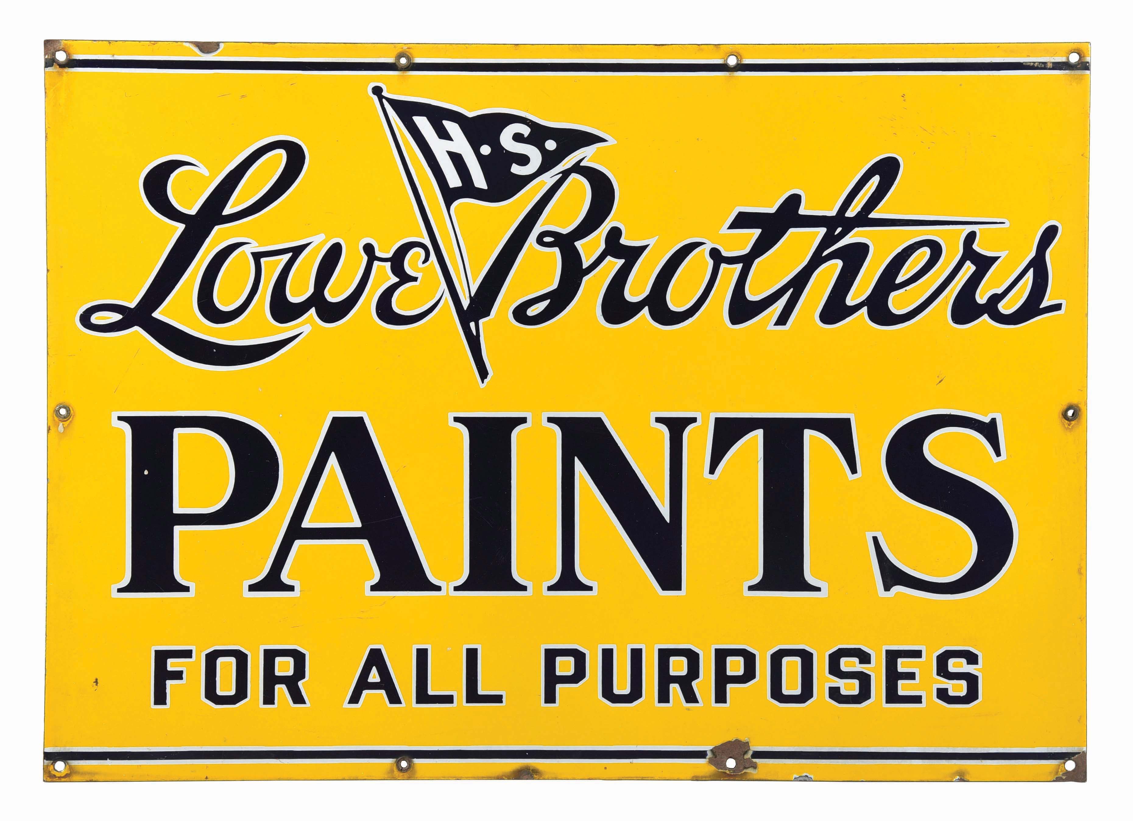 Lot Detail LOWE BROTHERS PAINTS PORCELAIN SIGN W/ PENNANT GRAPHIC.