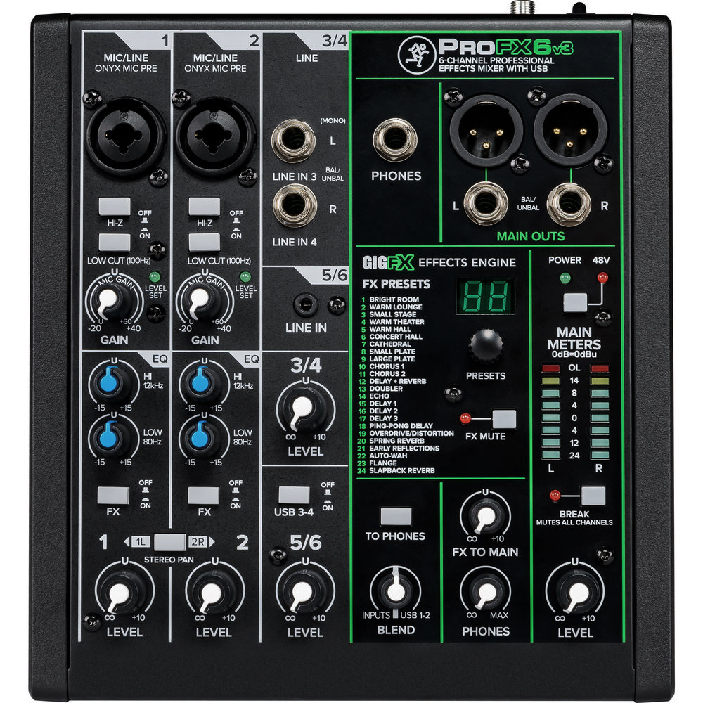 Mackie ProFX6v3 Mixer + Interfaz Usb, 6 Canales con Efectos