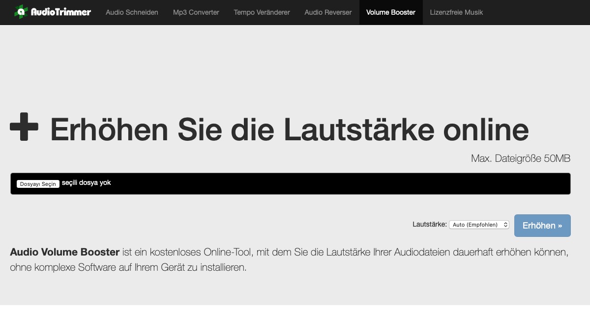 Online Audio Volume Booster - Erhöhen Sie die MP3-Lautstärke