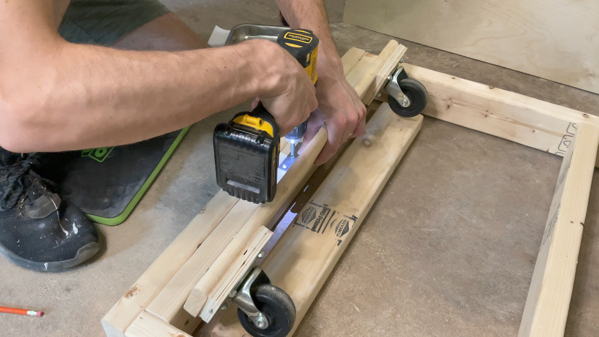 Easy 2x4 Workbench with Retractable Casters August Pine