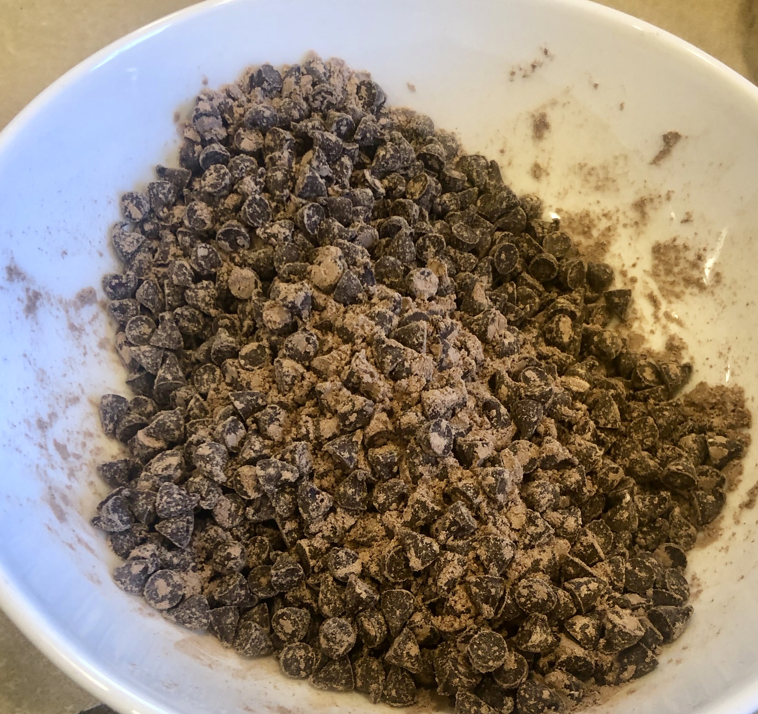 mini chocolate chips coated in flour