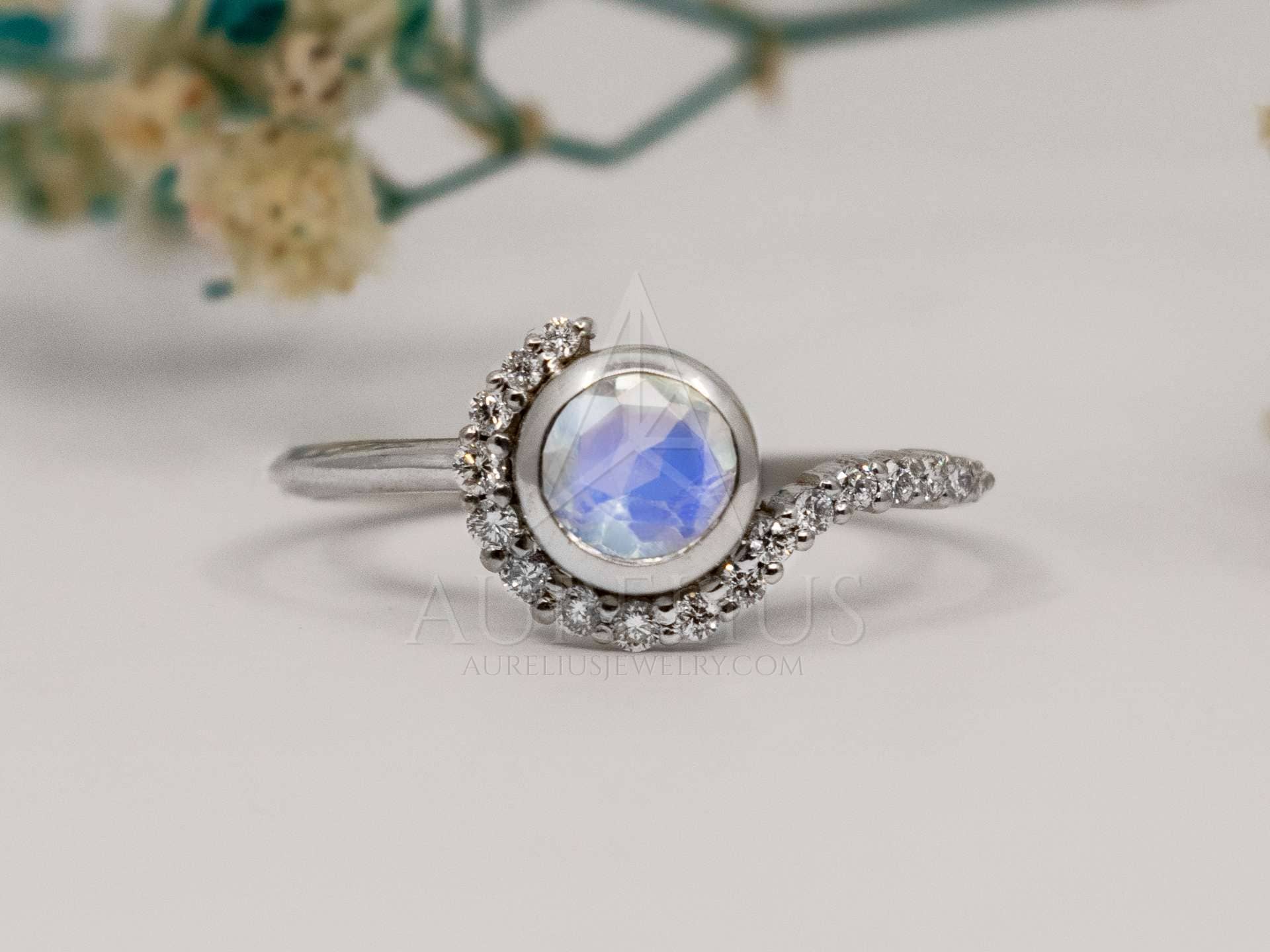 Air Element Moonstone and Diamond Engagement Ring Aurelius Jewelry