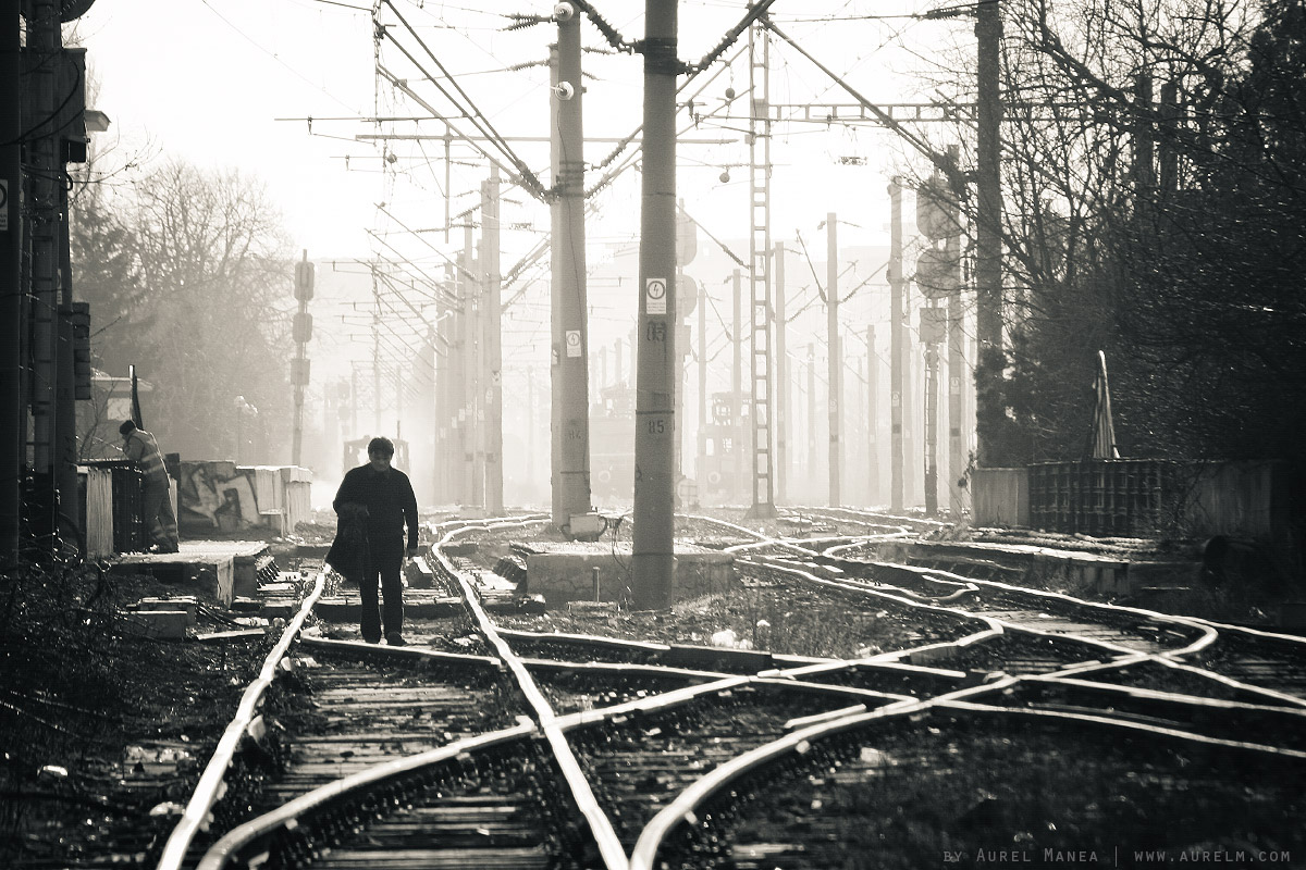 old man on train tracks DYSTALGIA Aurel Manea photography & visuals