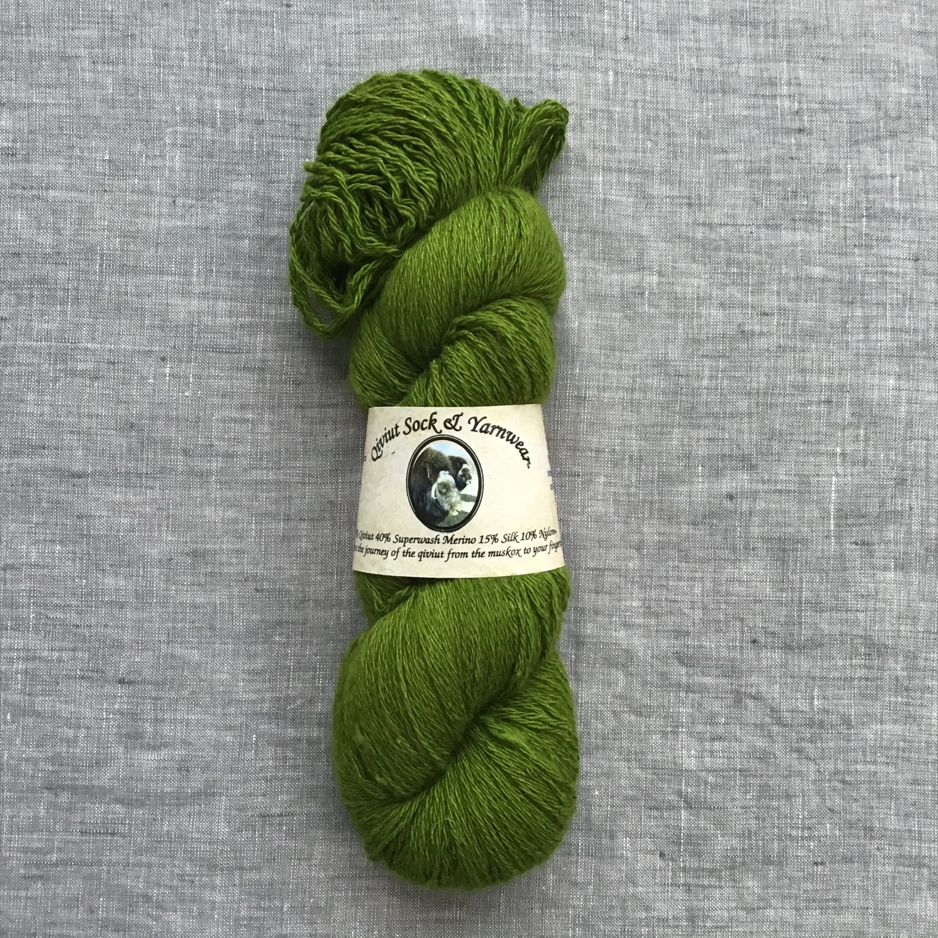 Arctic Qiviut Sock Yarn / Mossy Green Aurora Yarns of Alaska