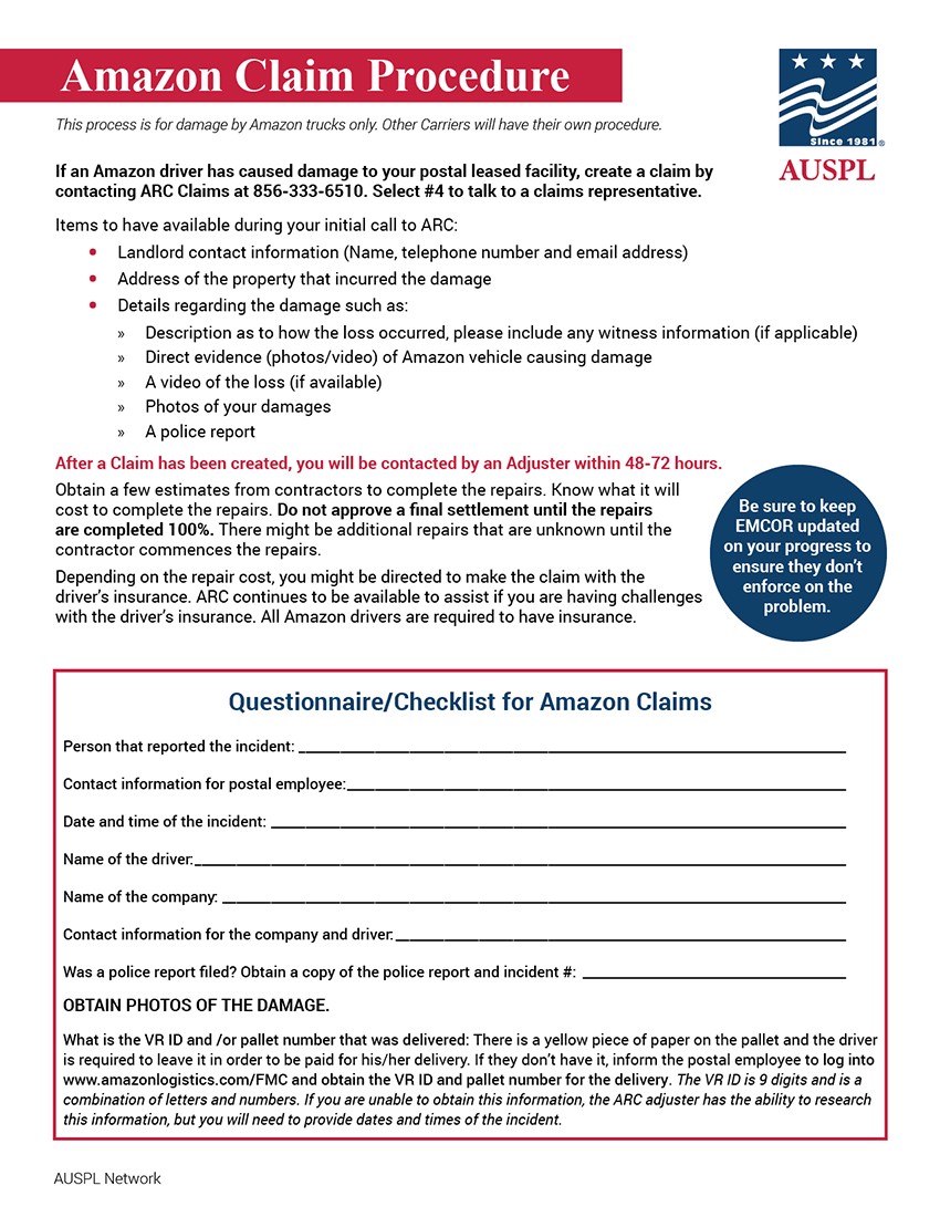 AMAZON CLAIM PROCEDURE AUSPL