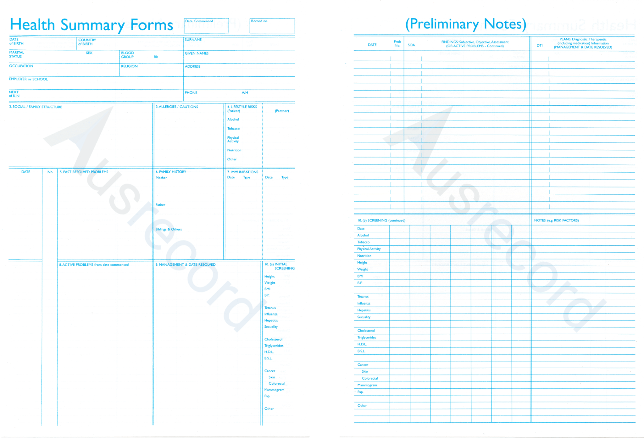 Health Summary Forms | Ausrecord