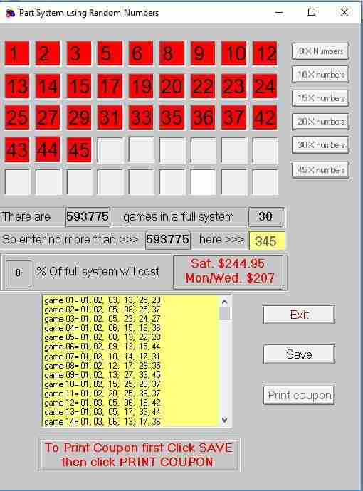 Lotto Systems generator screenshots, what you can do with