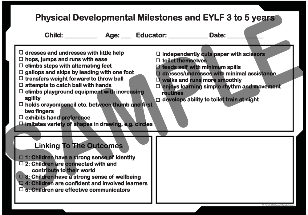 3 to 5 Years Developmental Milestones EYLF Checklist Aussie Childcare