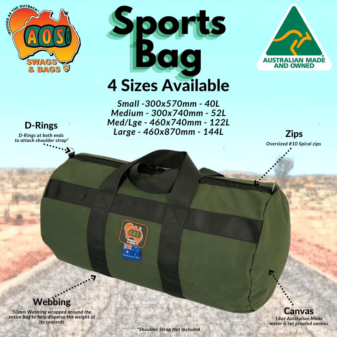AOS Australian Made Standard Canvas Small Sports Bag 300 X 570 40L