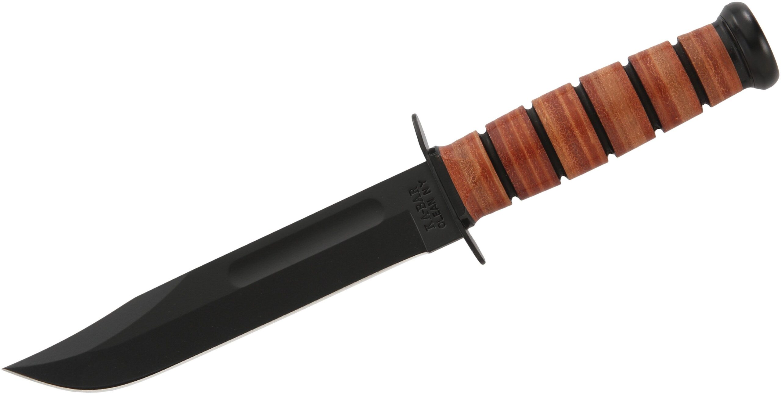 KABAR 1220 US Army Fighting Knife 7" Plain Blade, Leather Handles