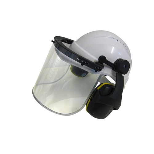 VENTED HARD HAT WITH CLEA R VISOR AND ROCKMAN EARMUFFS AusTech Prod