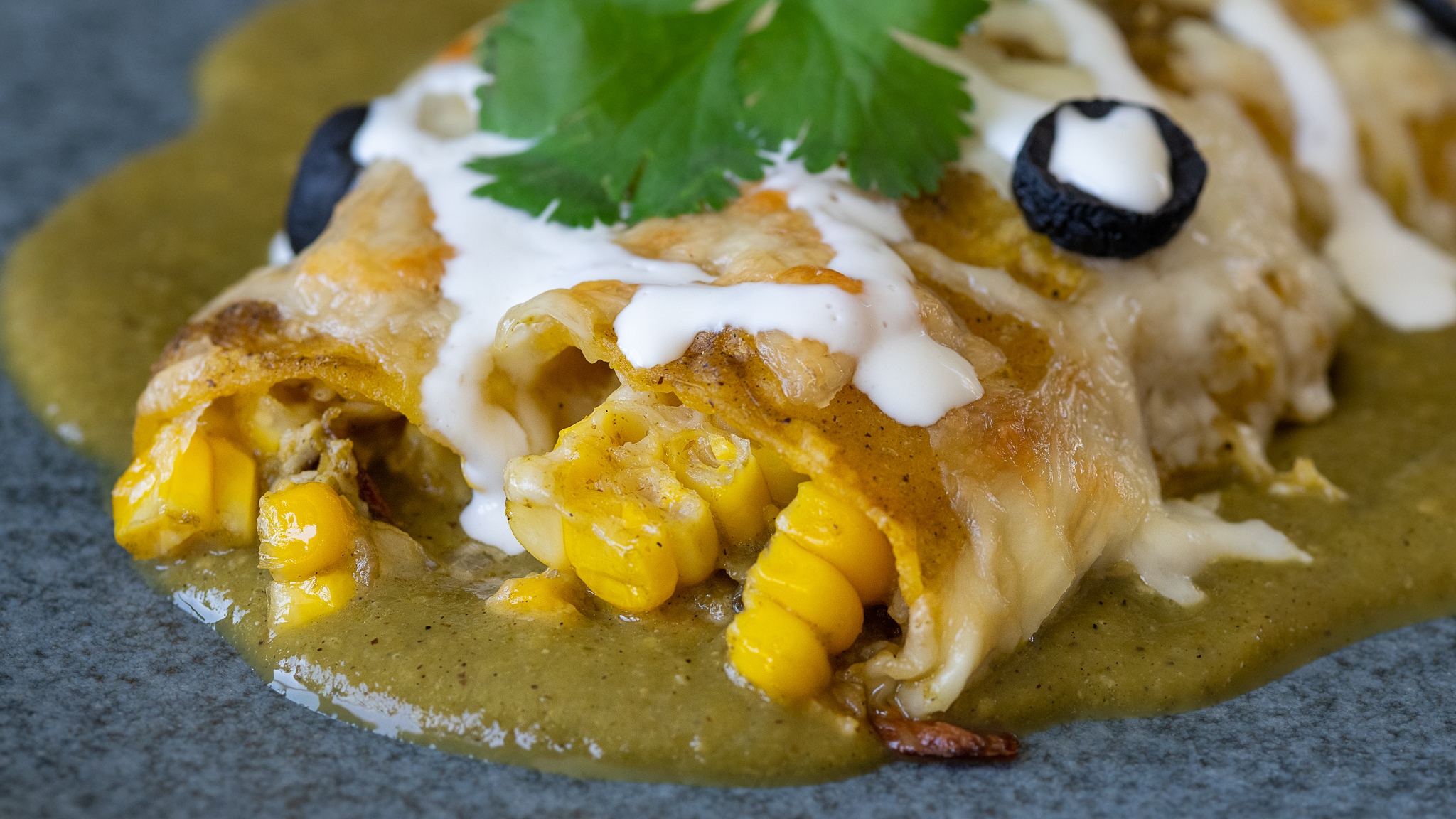 Roasted Corn Enchiladas with Poblano Peppers and Salsa Verde Austin Eats