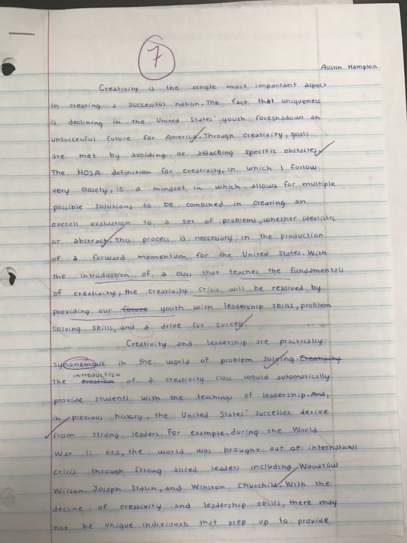 Creativity Class Essay (Argument Piece) Austin's English 11 Portfolio