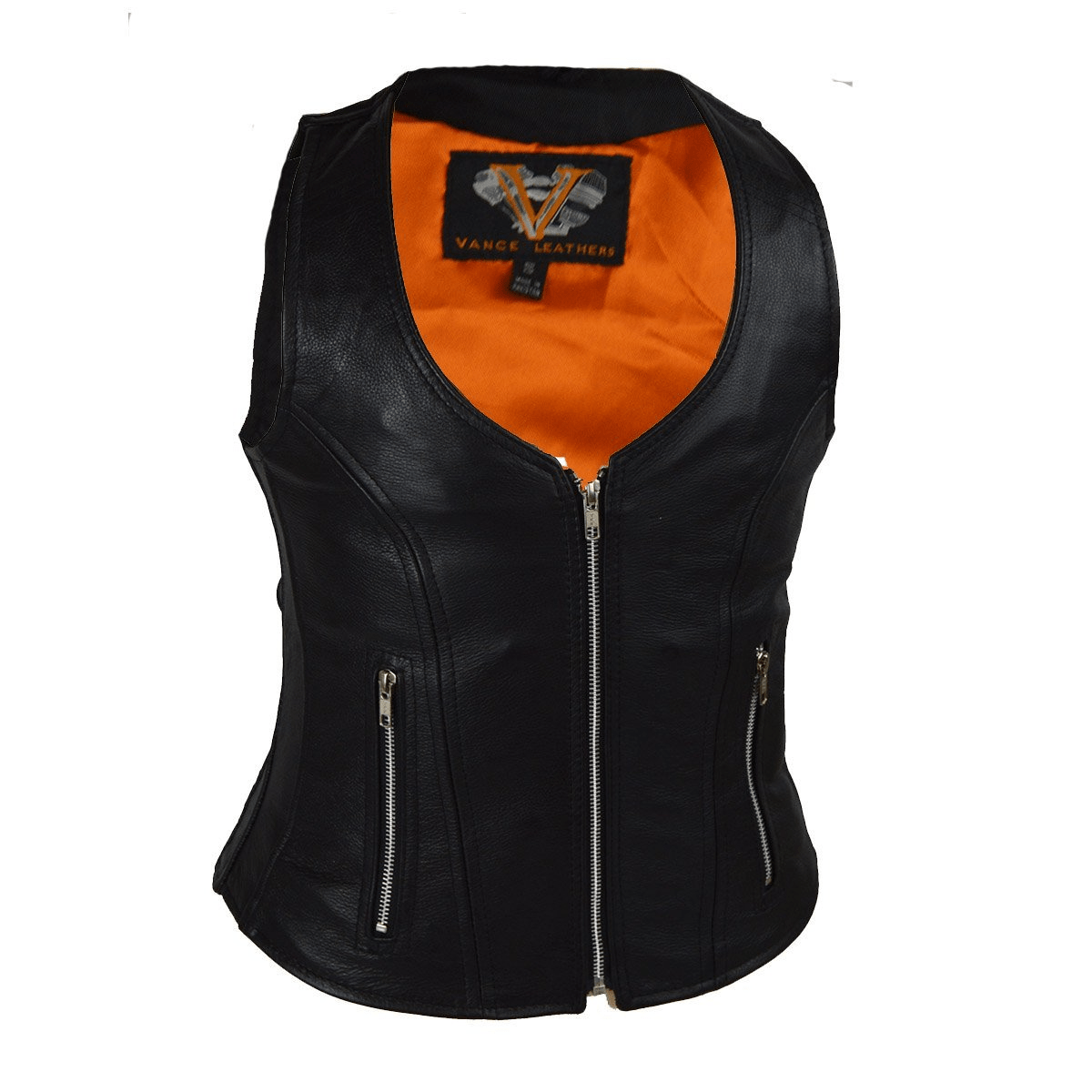 Motorcycle Ladies Plain Side Zipper Leather Vest with Zip Pockets