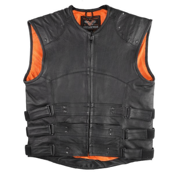 Mens Tactical Bullet Proof Style Naked Cowhide Leather Vest Austin