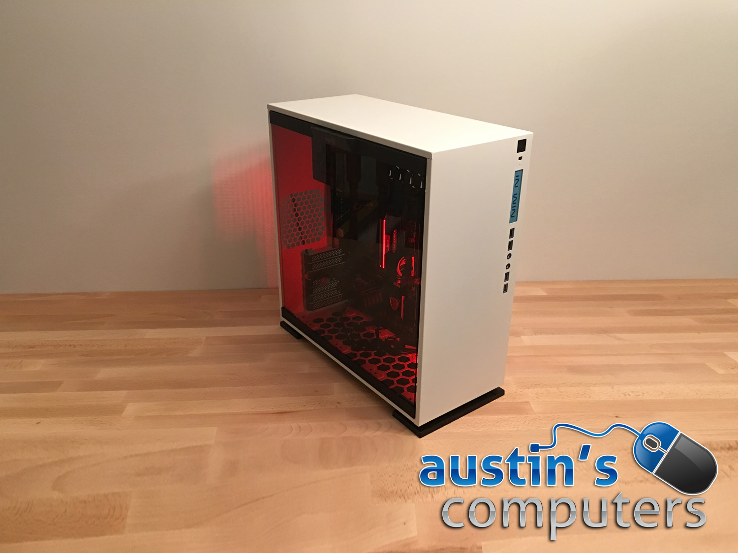 White Tempered Glass Window Custom Built Desktop Computer Austin's