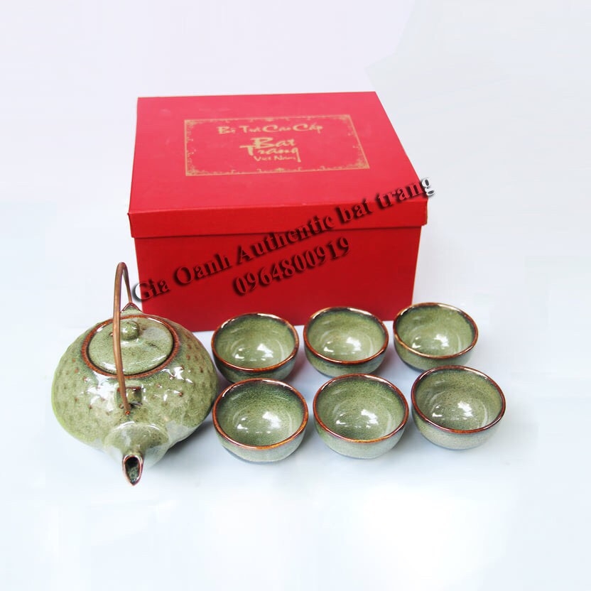Green tea set gift 08 highclass mossglazed teapot set meaningful