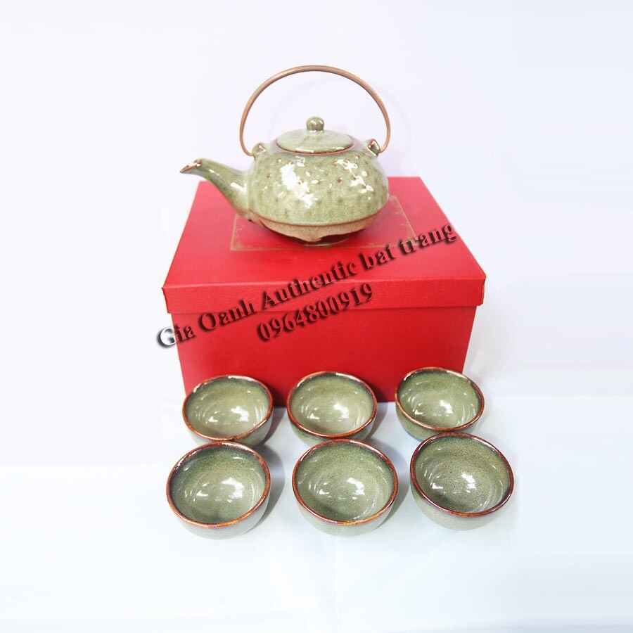 Green tea set gift 08 highclass mossglazed teapot set meaningful