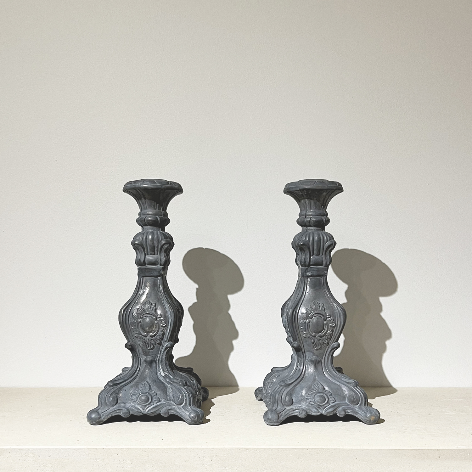 Pair of Small Lead Candle Holders