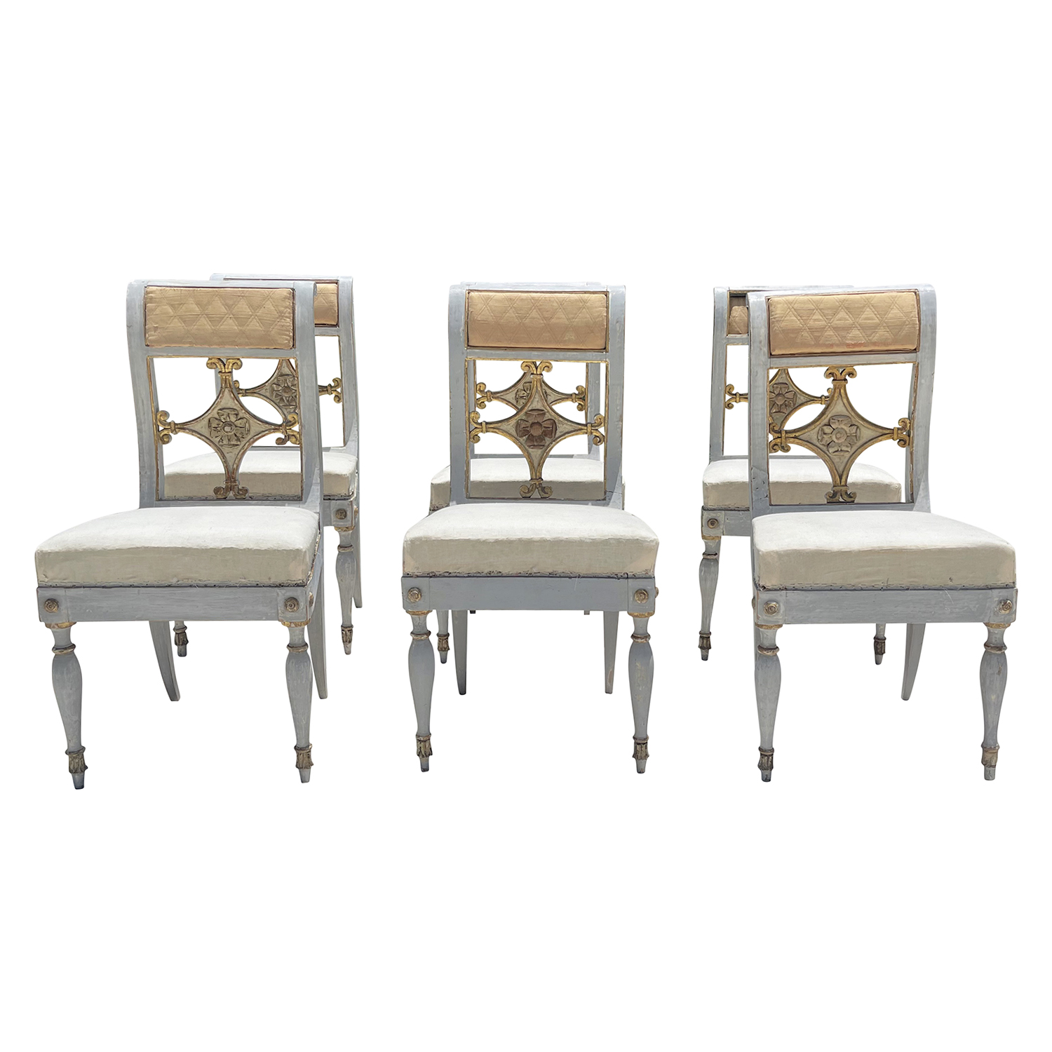 Italian Neoclassical Style Set of Six WhiteGrey Dining Chairs