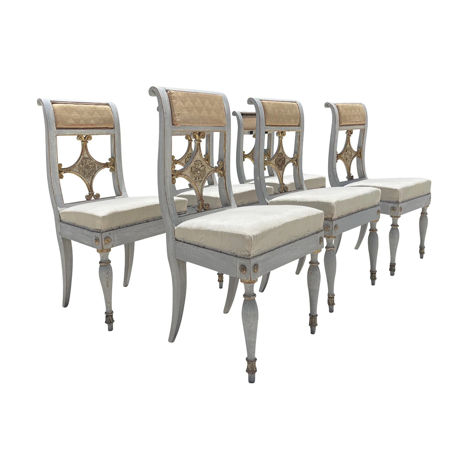 Italian Neoclassical Style Set of Six WhiteGrey Dining Chairs