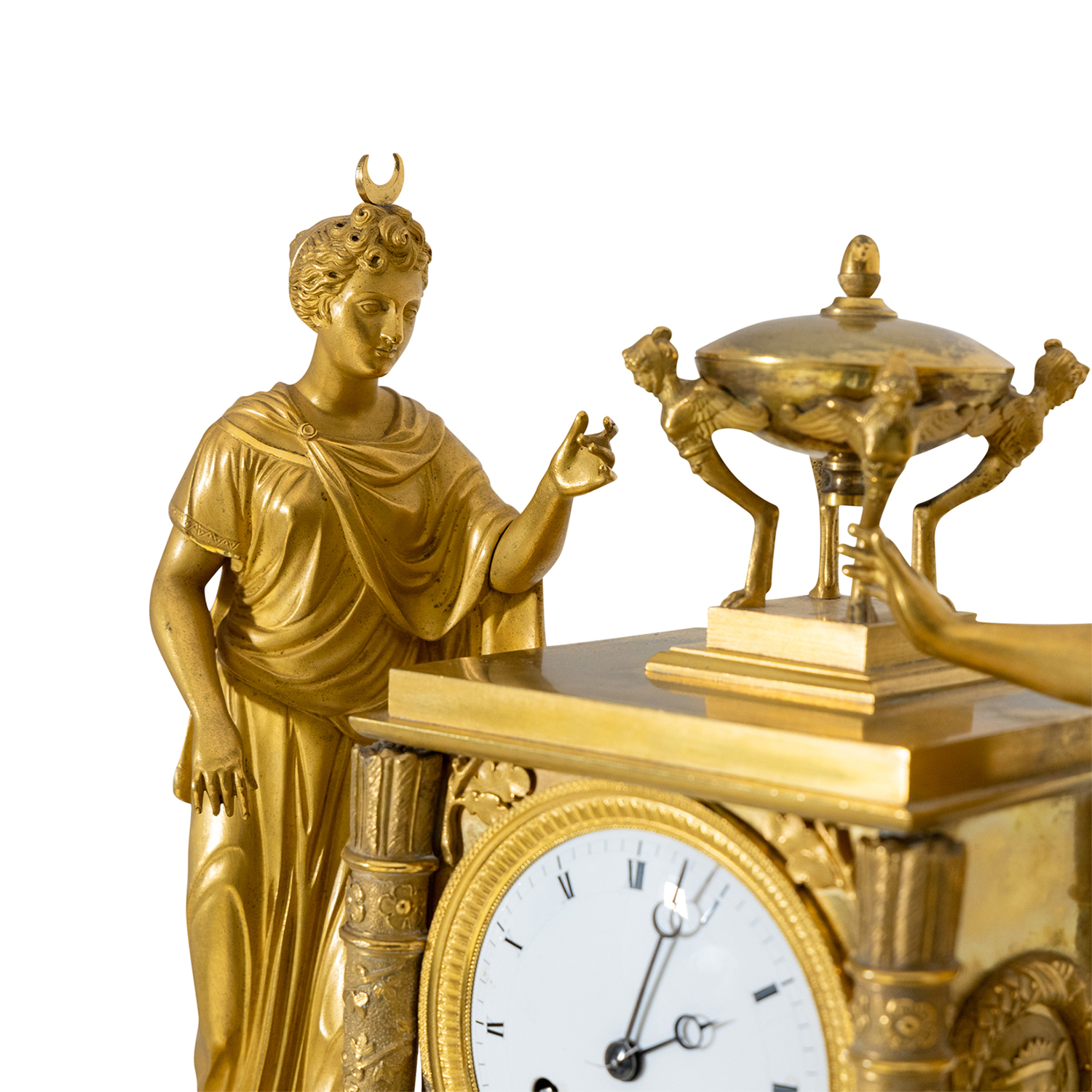 19th Century Gold French Empire Gilded Bronze Table Clock Antique Pendulum