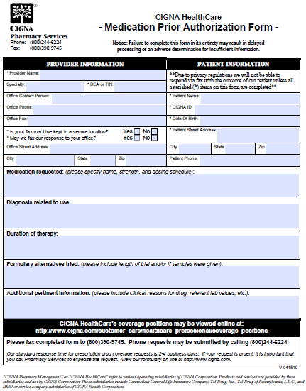 Cigna Prior Authorization List 2023 Free Cigna Prior Prescription (Rx) Authorization Form - Pdf