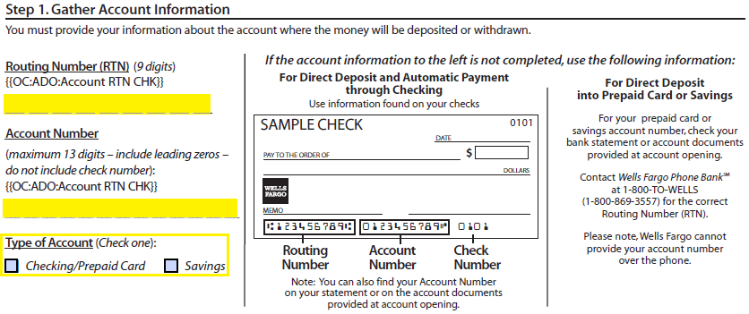 Free Wells Fargo Direct Deposit Authorization Form - PDF